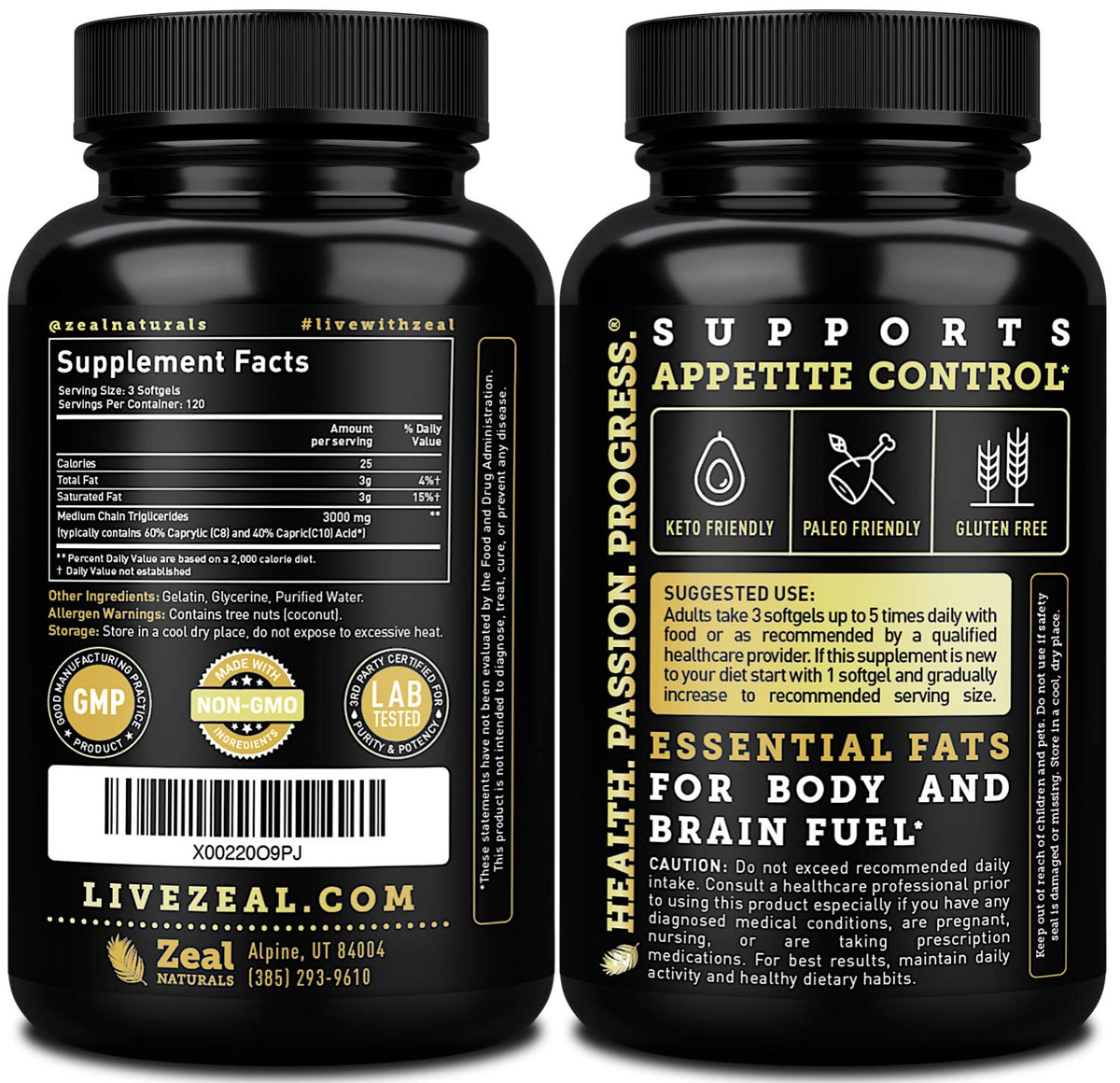 Pure MCT Oil Capsules (360 Softgels | 3000mg) 4 Month Supply Keto Pills w Unrefined Coconut