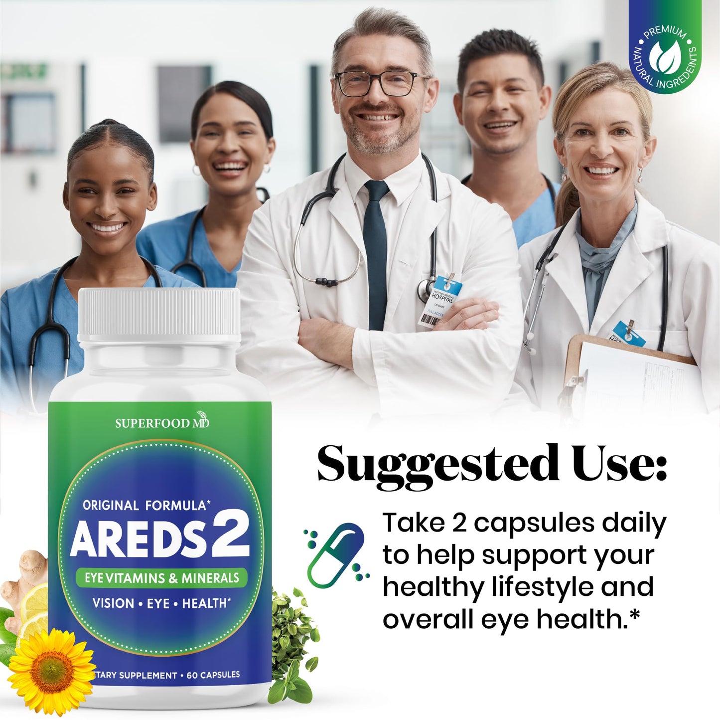 AREDS 2 Eye Vitamin & Mineral Supplement, Contains Lutein, Vitamin C, Zeaxanthin, Zinc & Vitamin E, with Added Copper - 60 Count