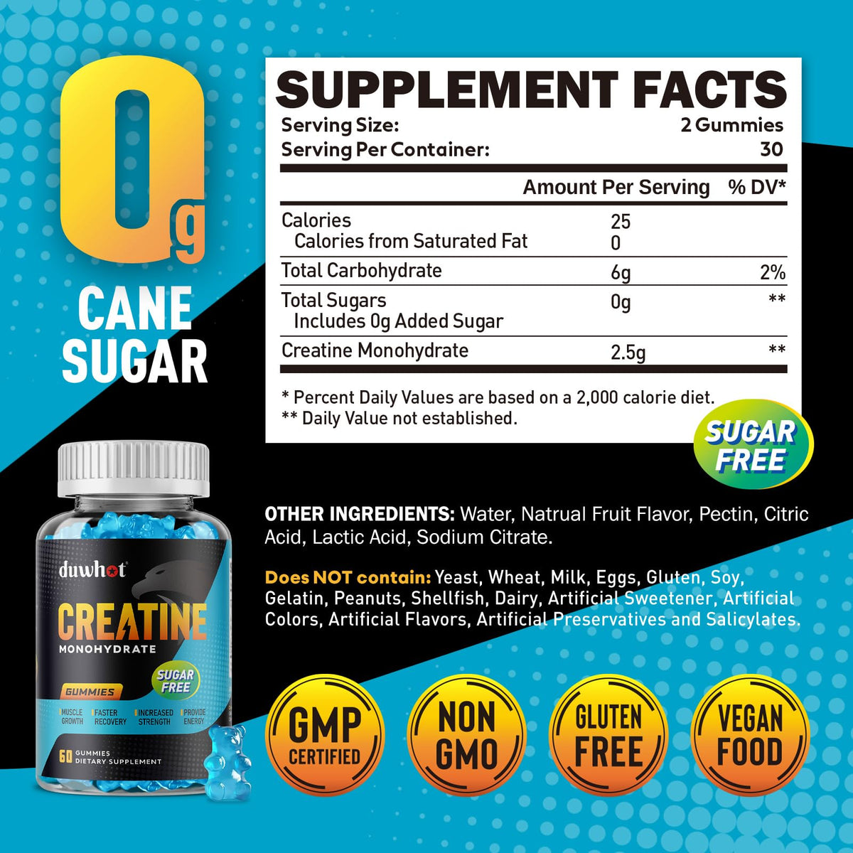 duwhot Sugar Free Creatine Monohydrate Gummies for Men & Women - 2500mg Creatine