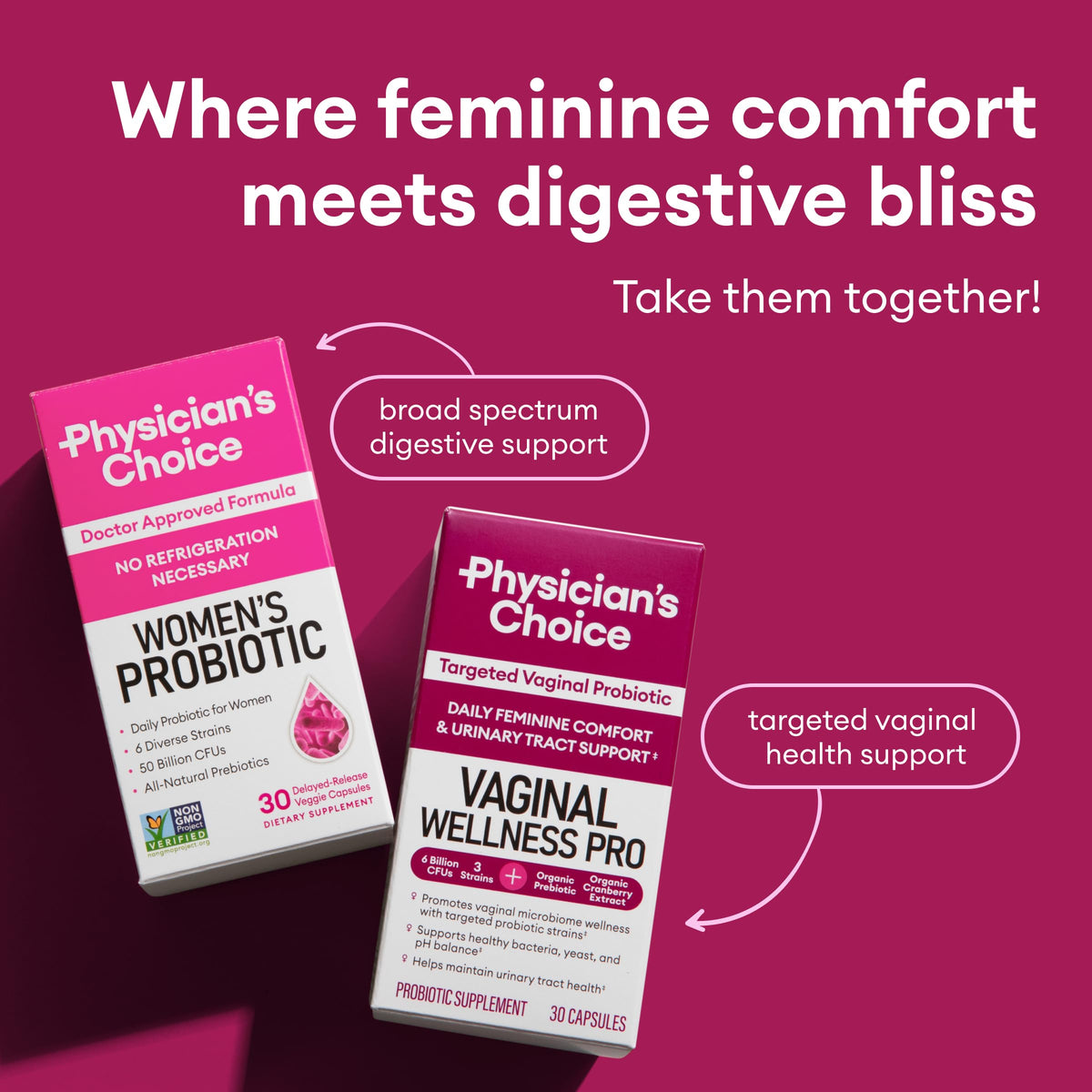 Physician's CHOICE Feminine Power Duo Bundle - Vaginal Probiotic 30ct + Womens Probiotic 60ct
