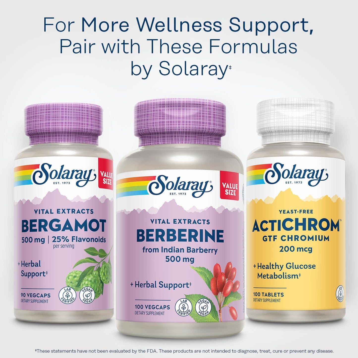 SOLARAY Bergamot 500 mg - Citrus Bergamot Supplement for an Active Lifestyle - Standardized to 25% Flavonoids - with Berberine HCl from Indian Barberry - Vegan, 60-Day Guarantee, 30 Serv, 60 VegCaps