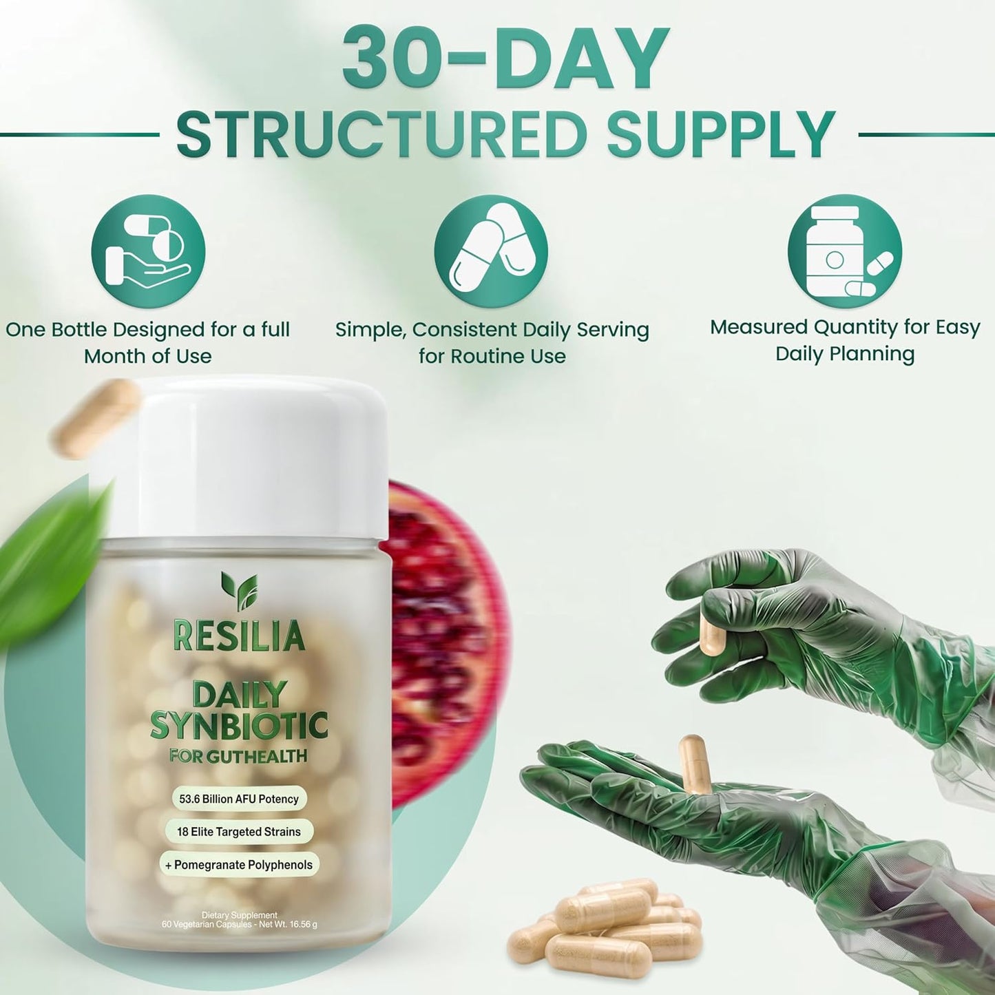 Resilia Synbiotic Probiotic + Prebiotic Supplement for Women & Men – 53.6 Billion AFU, 18 Strains, Shelf-Stable Capsules with Polyphenols, Digestive & Gut Balance Support, 60 Capsules
