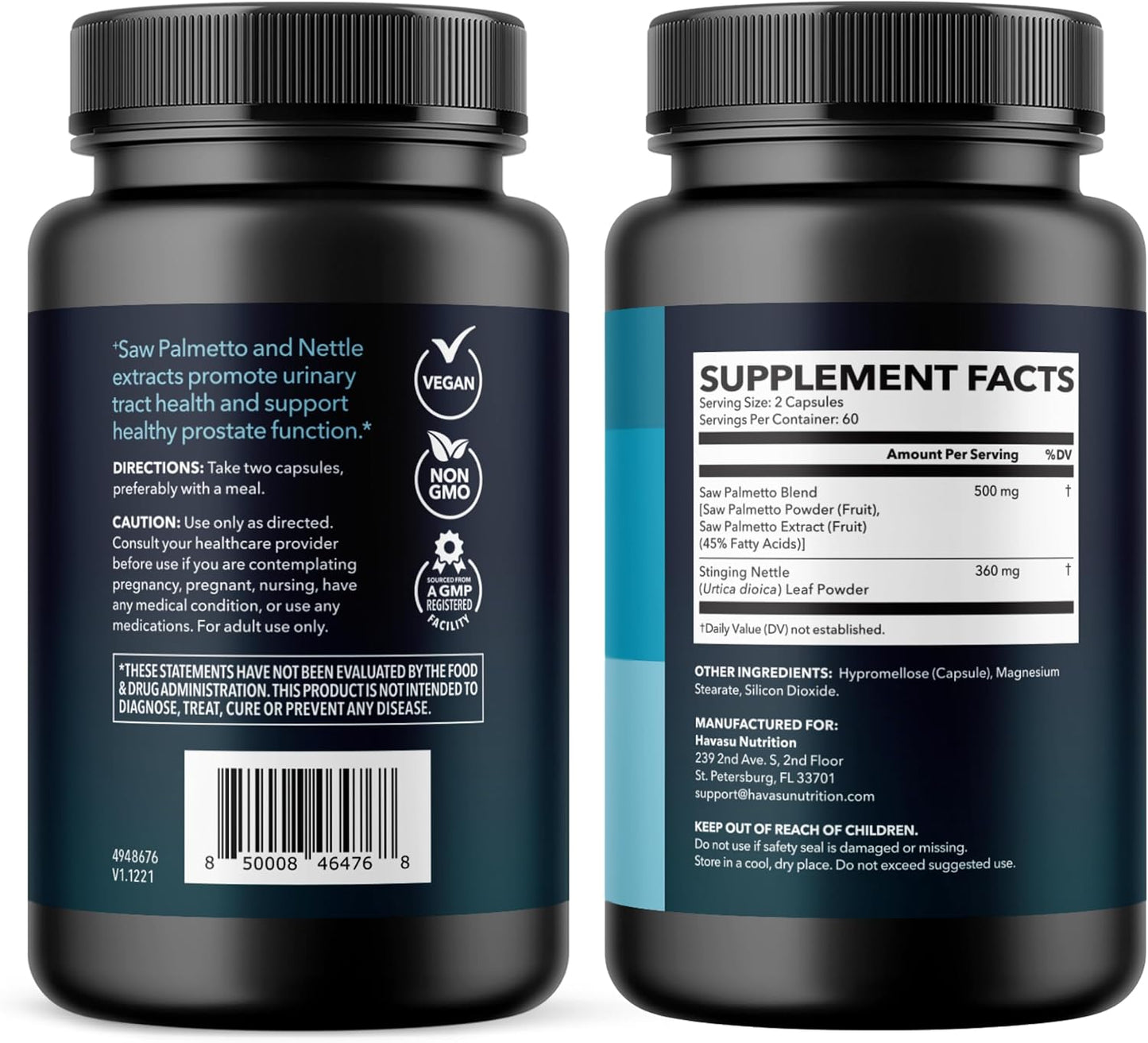 Saw Palmetto and Nettle Root Extract, Prostate Health Supplement, 120 Count | DHT Blocker and Prostate Health Supplement for Men, Supports Urinary Tract Health and Flow, Vegan, Non-GMO, 60-Day Supply