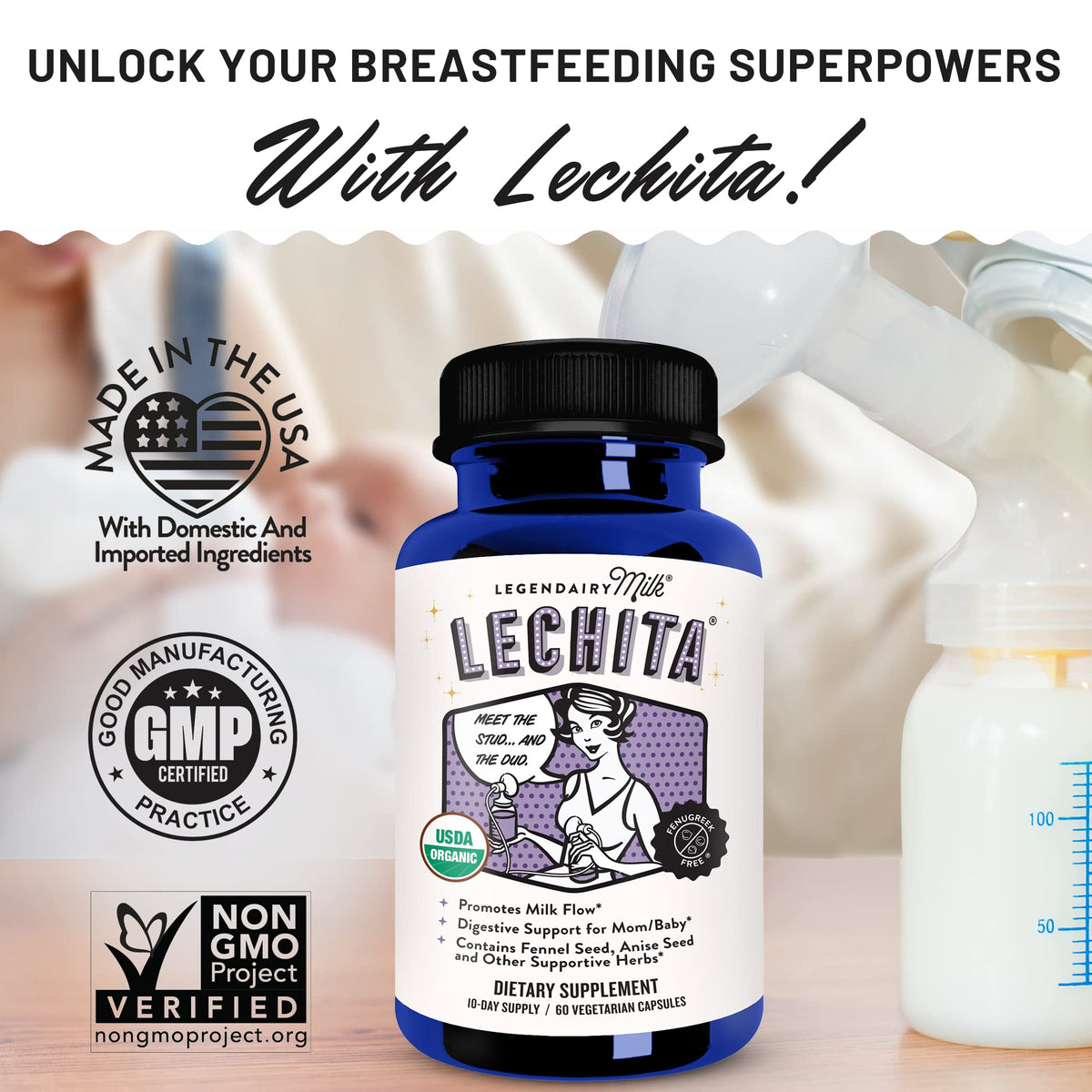 Legendairy Milk Lechita, Supports Milk Flow, Organic Fenugreek Free Breastfeeding