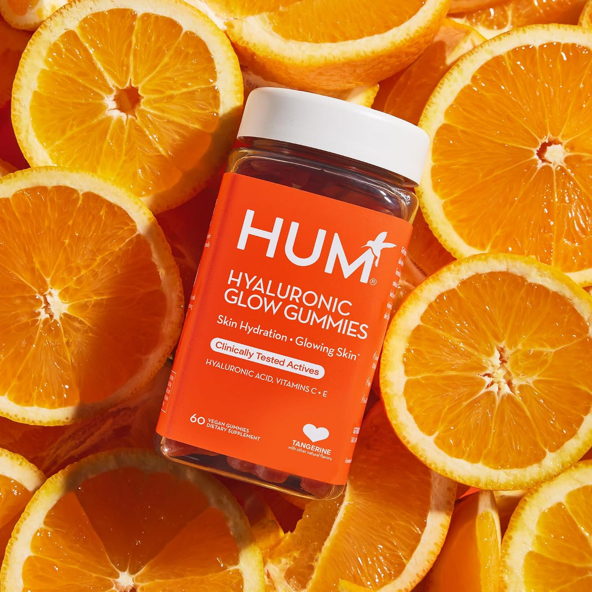HUM Hyaluronic Glow Gummies Hyaluronic Acid, Vitamin C, Tangerine, 60 Count