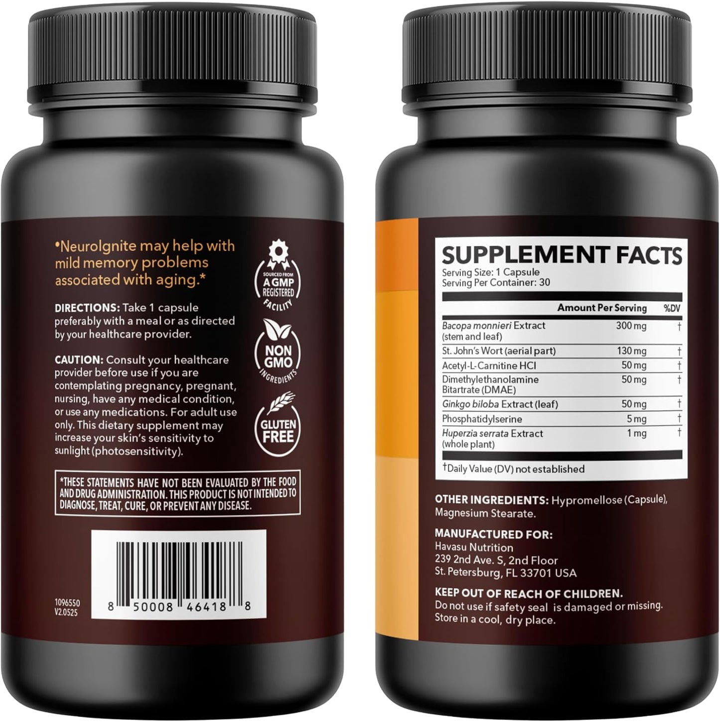 NeuroIGNITE Nootropic Brain Supplement for Memory and Focus, 30 Count | Vegan, Non-GMO Nootropic with Bacopa, Ginkgo Biloba, St. John's Wort for Cognitive Health and Mental Clarity, 30 Servings