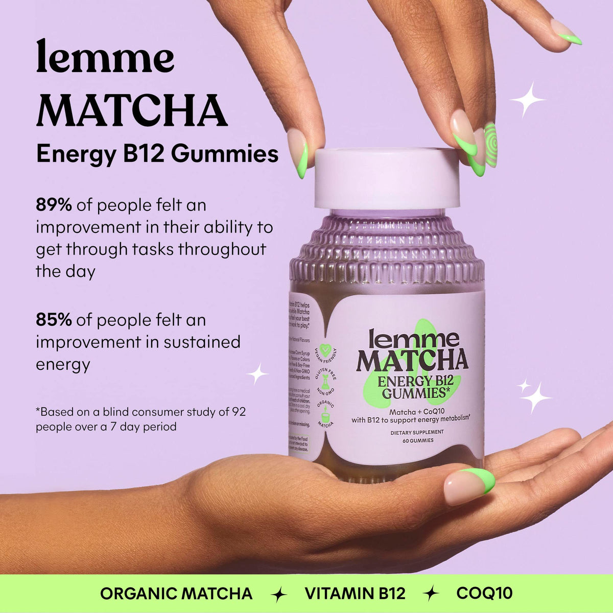 Lemme Matcha Superfood Energy Gummies with Organic Matcha Green Tea, Vitamin B12