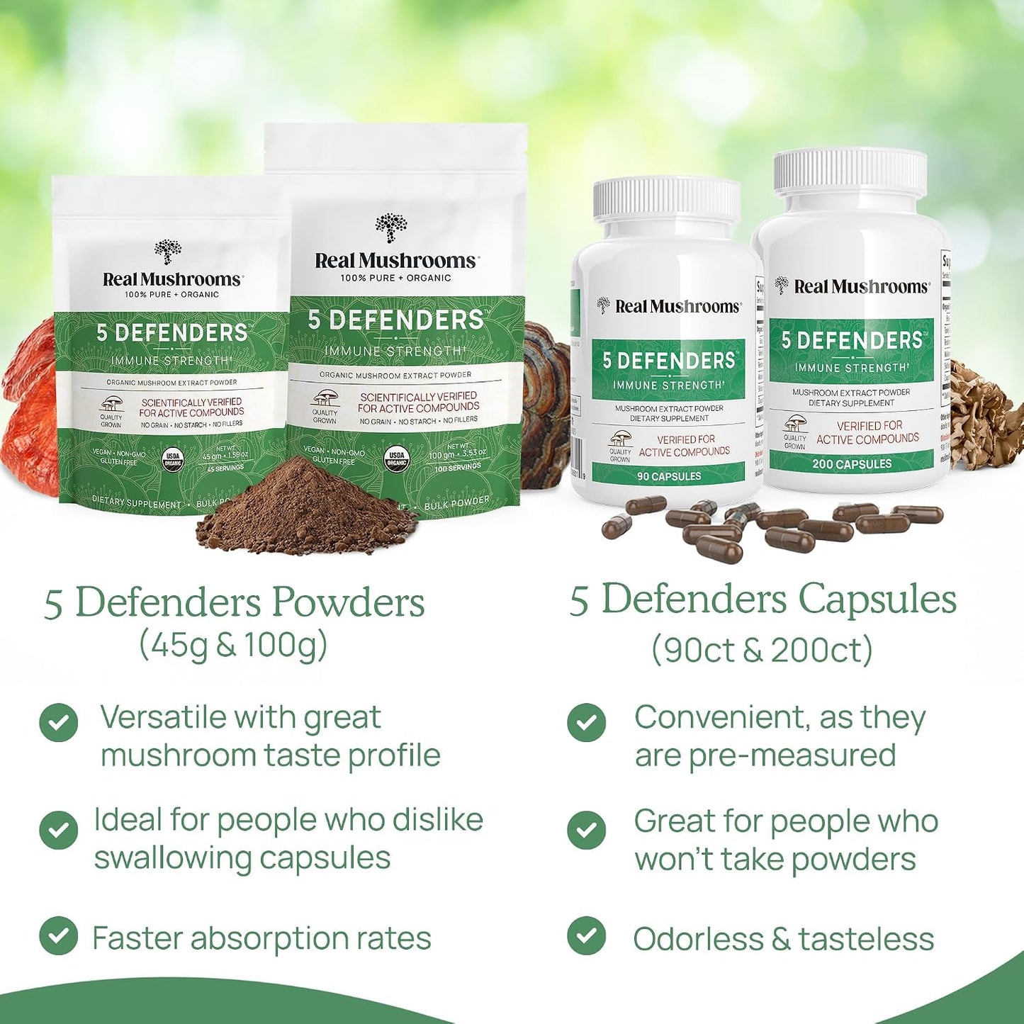 Real Mushrooms RealClarity (60ct) and 5 Defenders (90ct) Capsules Bundle - Mushroom Supplement for Mental Clarity, Focus & Immune Strength - Vegan, Non-GMO, Verified Levels of Beta-Glucans