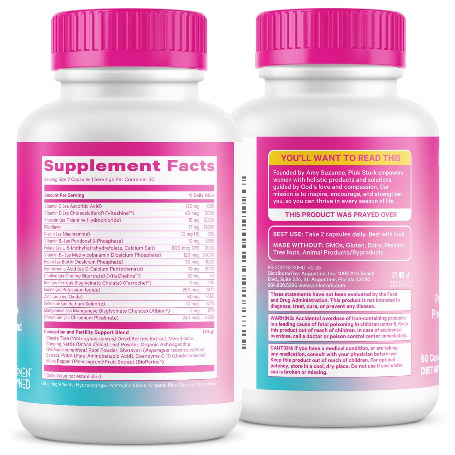 Pink Stork Fertility Supplements for Women, 60 Capsules | 2-in-1 Conception Support + Prenatal, Inositol, Folate + CoQ10, Cycle Regularity, Hormone Balance, Reproductive Wellness