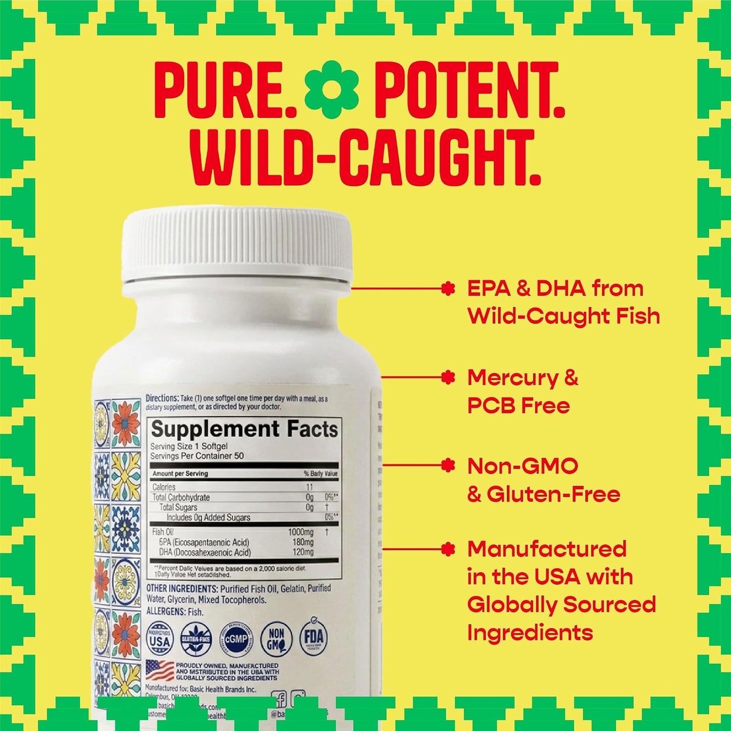 Pura Salud Omega 3 Fish Oil 1000mg | EPA DHA, Brain Support, Heart Support