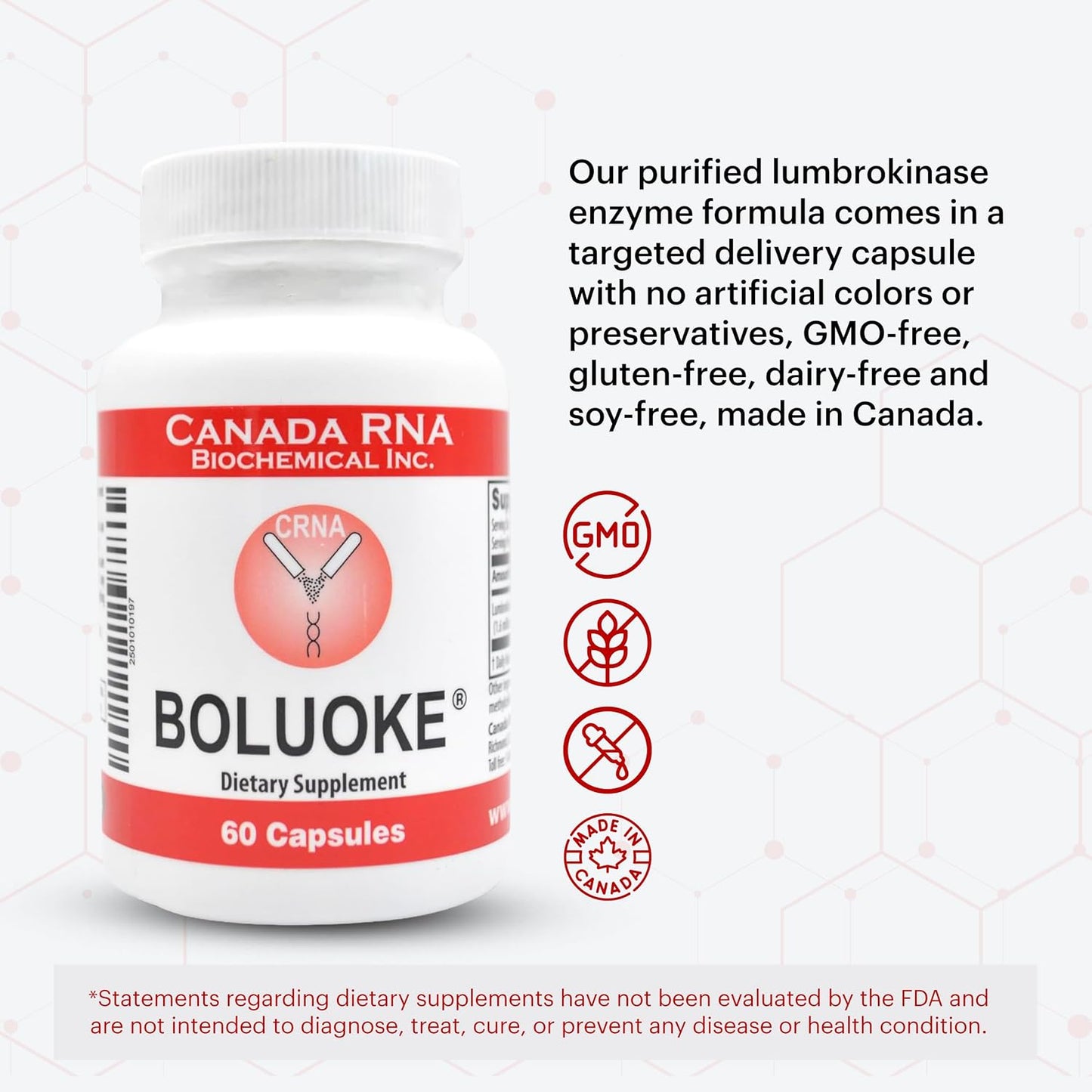 Boluoke Canada RNA Lumbrokinase Enzyme Supplement - Traditionally Inspired Circulatory Wellness Formula - Targeted Delivery Capsules - 60 Capsules