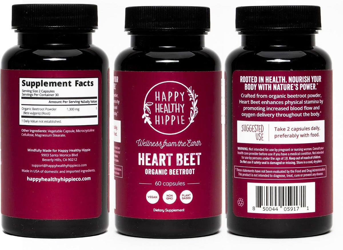 Organic Beet Root Capsules 1,300 mg, Nitric Oxide Supplement, 60 Ct