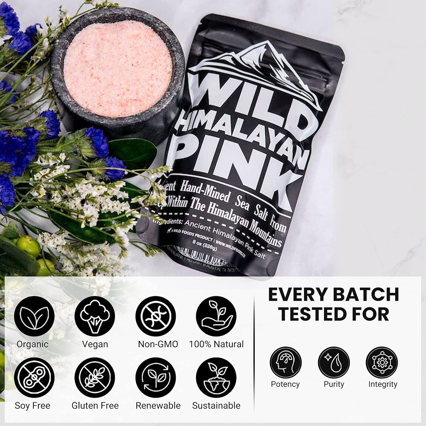 Wild Foods Pink Himalayan Salt (8oz) and Cocotropic Mushroom Cocoa Mix (8oz) Bundle for Cooking and Wellness