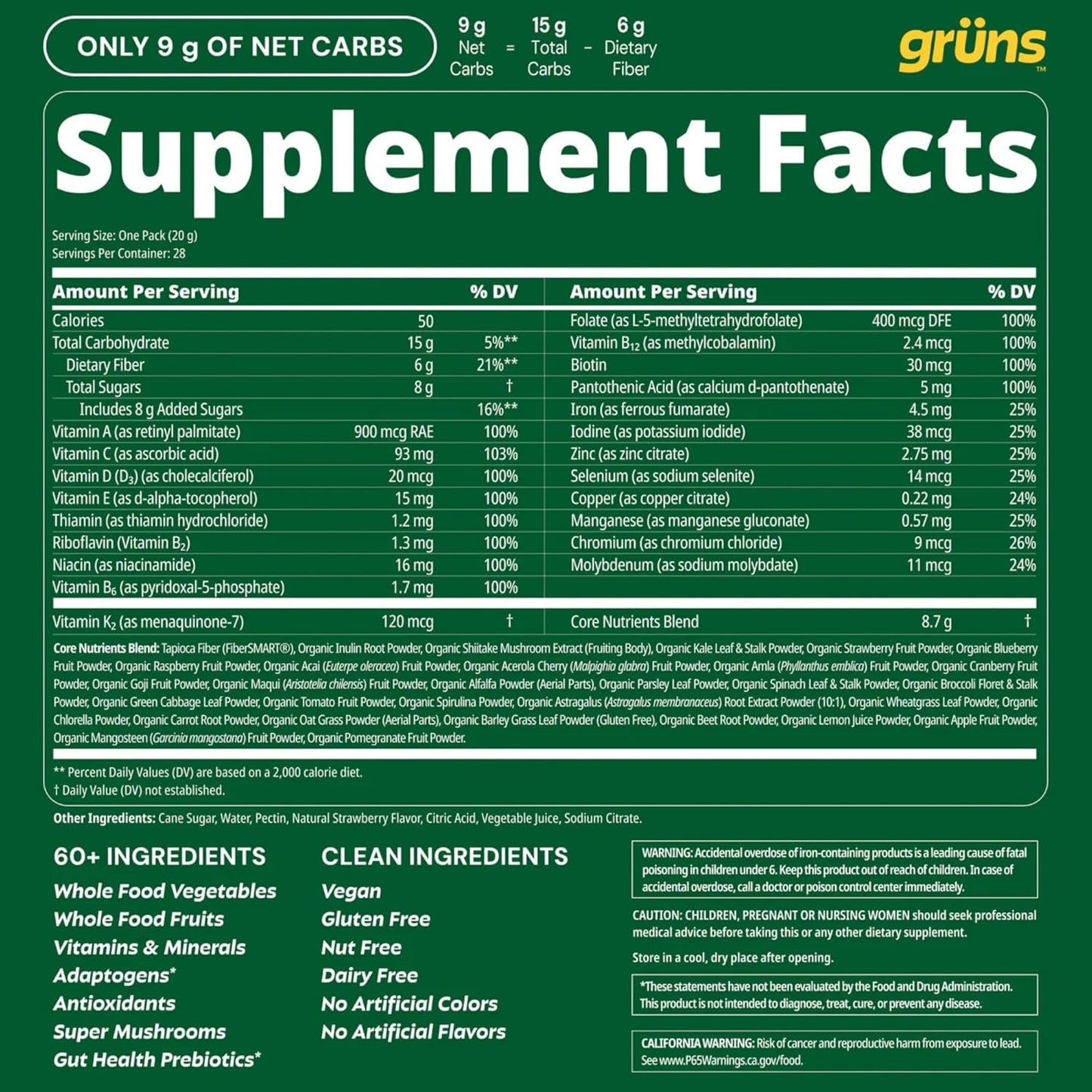 Adult Greens Gummies & Daily Multivitamin, Prebiotic Fiber, 28 ct | Adaptogens, Superfoods, 20+ Vitamins & Minerals, Digestion, Daily Support