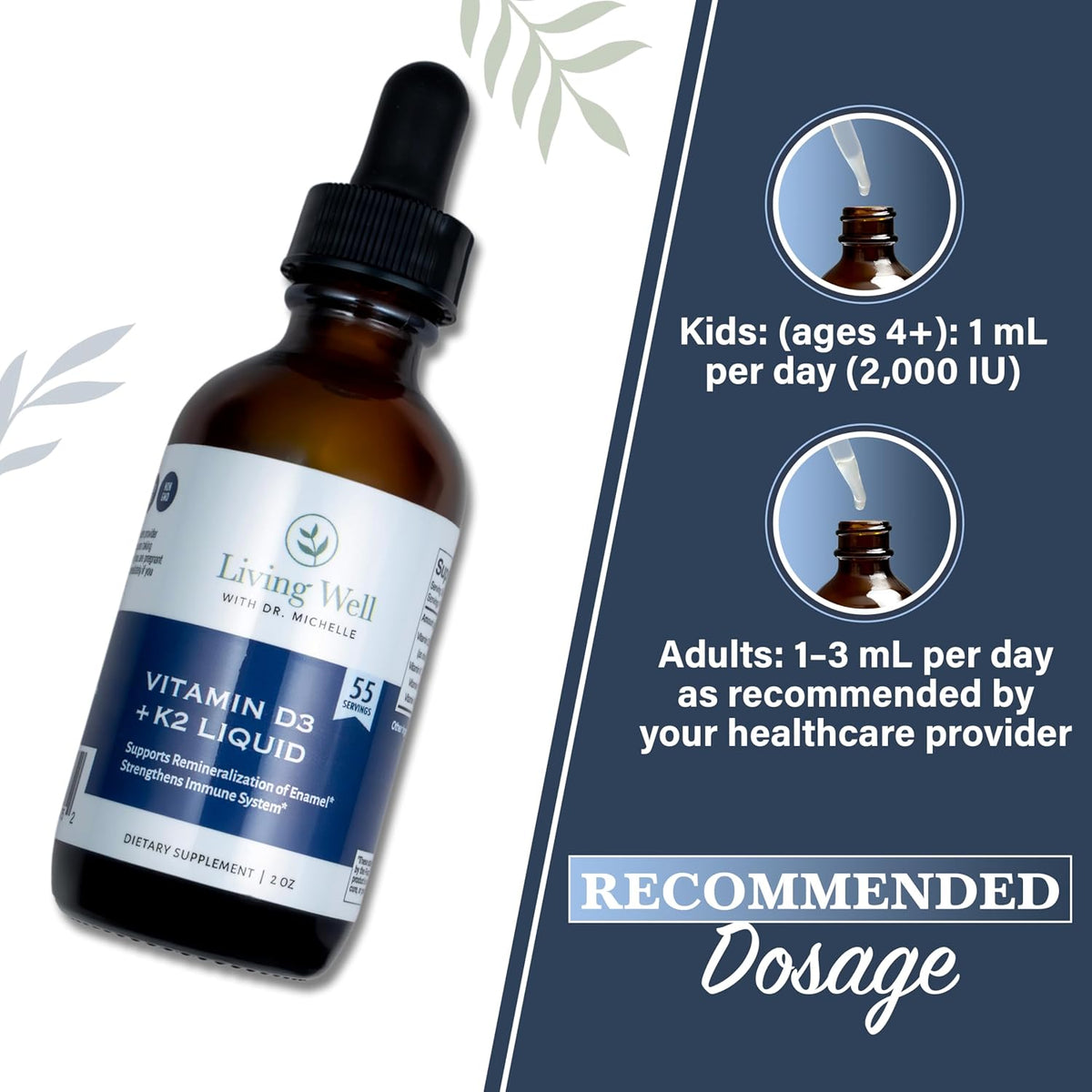Liquid Vitamin D3 2000 IU with K2 + K1, Immune & Bone Support, 2 oz