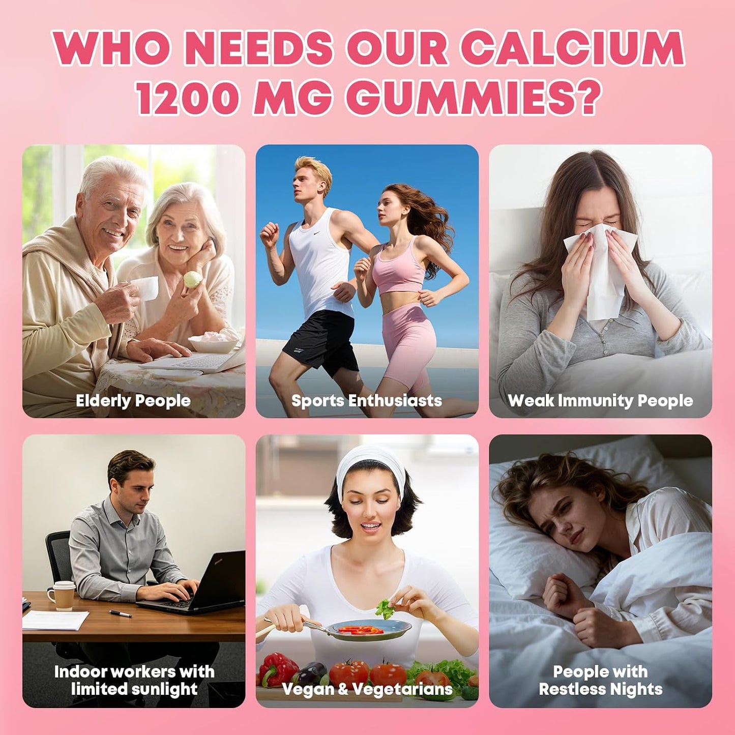(2 Pack) Calcium Citrate Gummies 1200 mg with Vitamin D3, K2 for Bone, Muscle & Immune Support, High Absorption Chewable Calcium Supplements for Women & Men, Sugar Free, Vegan, Peach Flavor, 60 Chews
