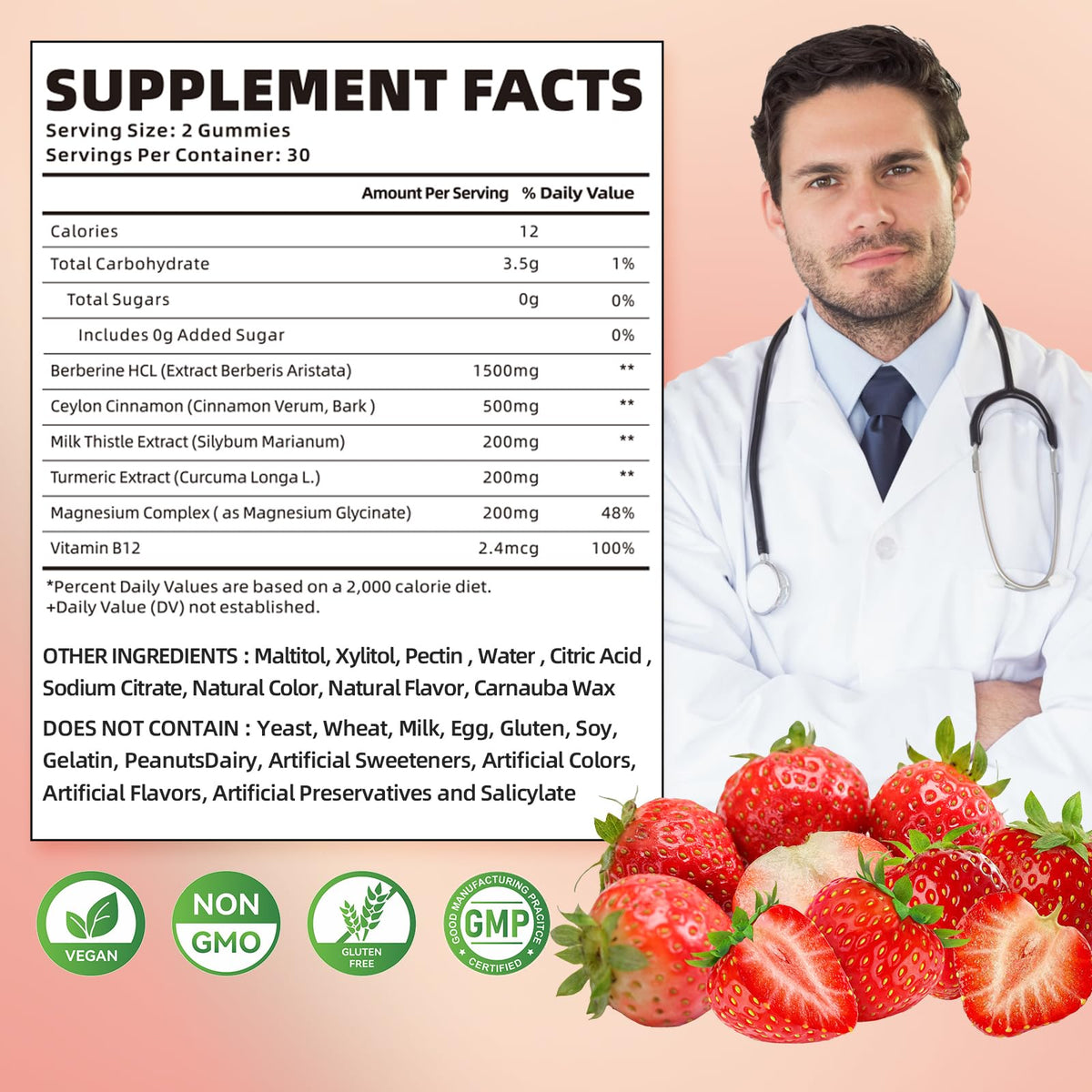 softbear Berberine with Ceylon Cinnamon Gummies-99% Purity Berberine HCL Supplements