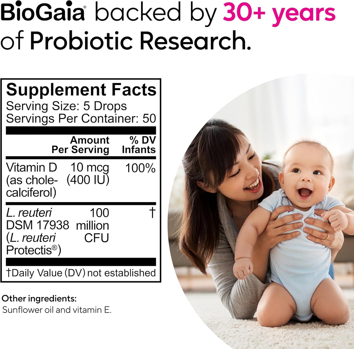 BioGaia Baby Probiotic Drops + Vitamin D | Colic & Gas Relief | 50 Servings | Pediatrician-recommended | Ease Crying, Fussing, Colic, Gas, Spit-ups & Occasional Constipation + Vit D | Safe for Newborns