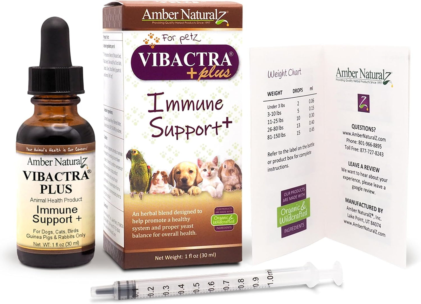 Amber NaturalZ Vibactra Plus for Pets, Immune Health & Yeast Balance, 1 OZ | Supports overall immune health, stomach & respiratory health, helps pets maintain normal yeast balance & a healthy microbiome