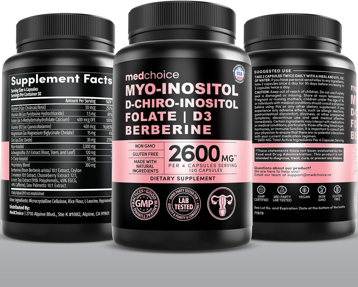 MEDCHOICE Myo-Inositol 40:1 Supplement with Folate, Vitamin D3, 120 ct