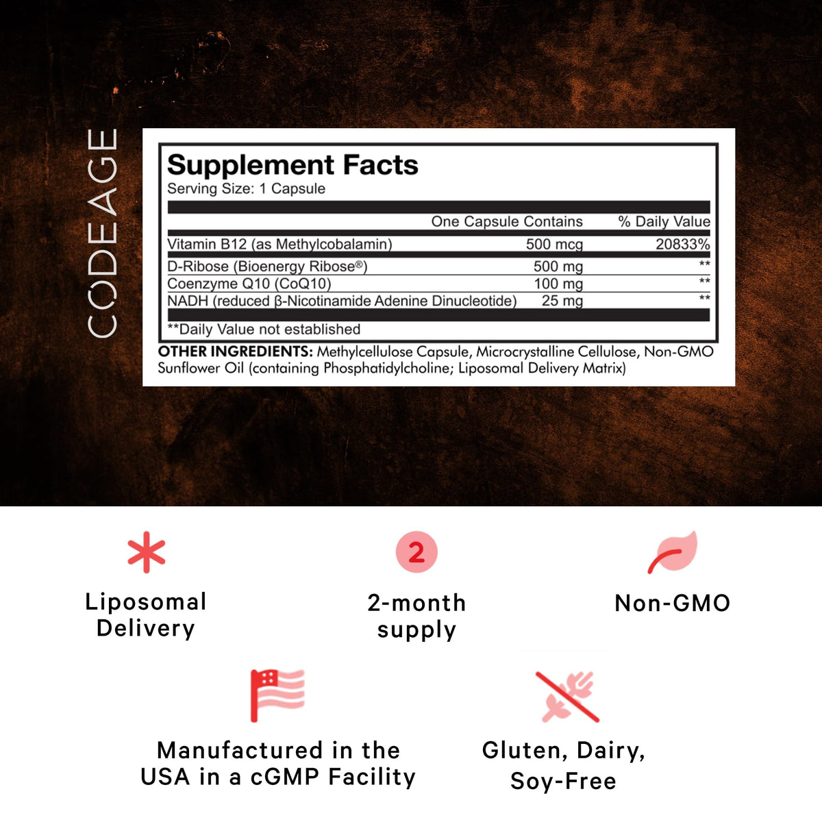 Codeage Liposomal NADH+ Supplement - CoQ10 - Vitamin B12 - D-Ribose Bioenergy