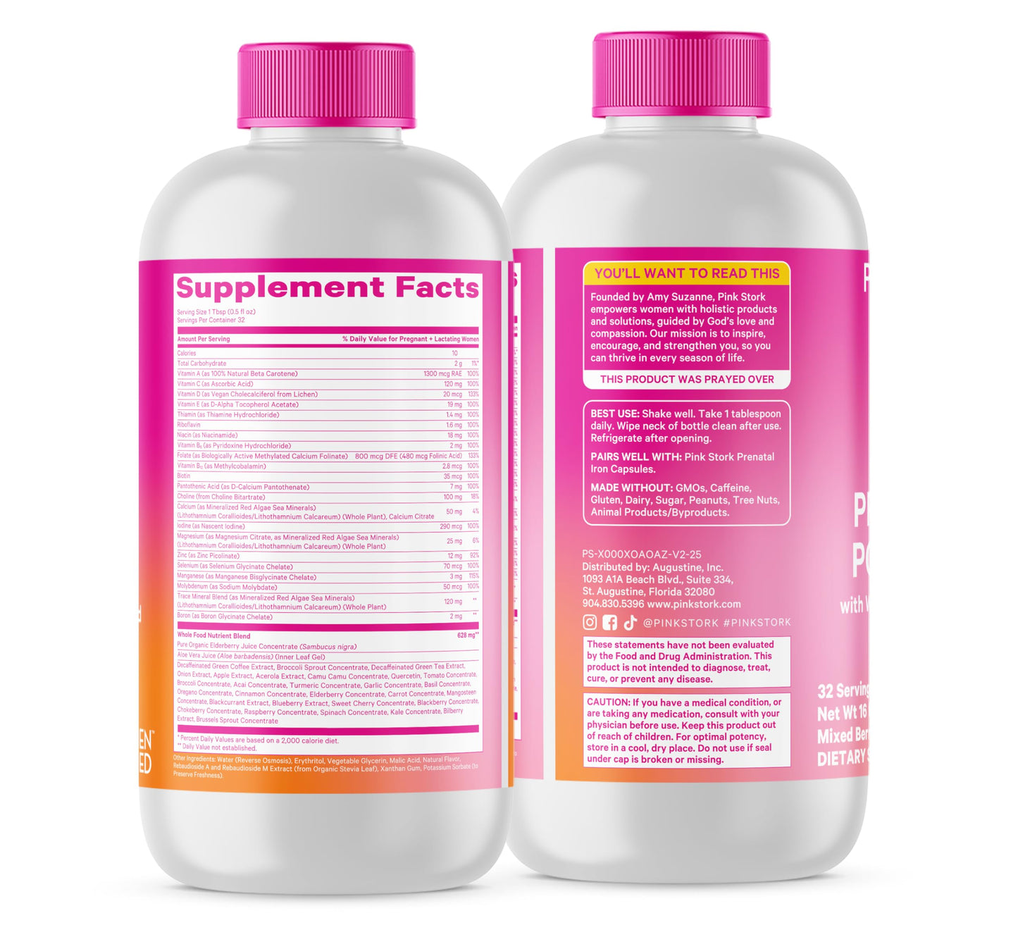 Pink Stork Liquid Prenatal Vitamins for Women – Berry, 32 Servings | Doctor Formulated, Organic Whole-Food Blend, Methylated Folate, Sugar-Free, Fertility to Postpartum, Breastfeeding Friendly