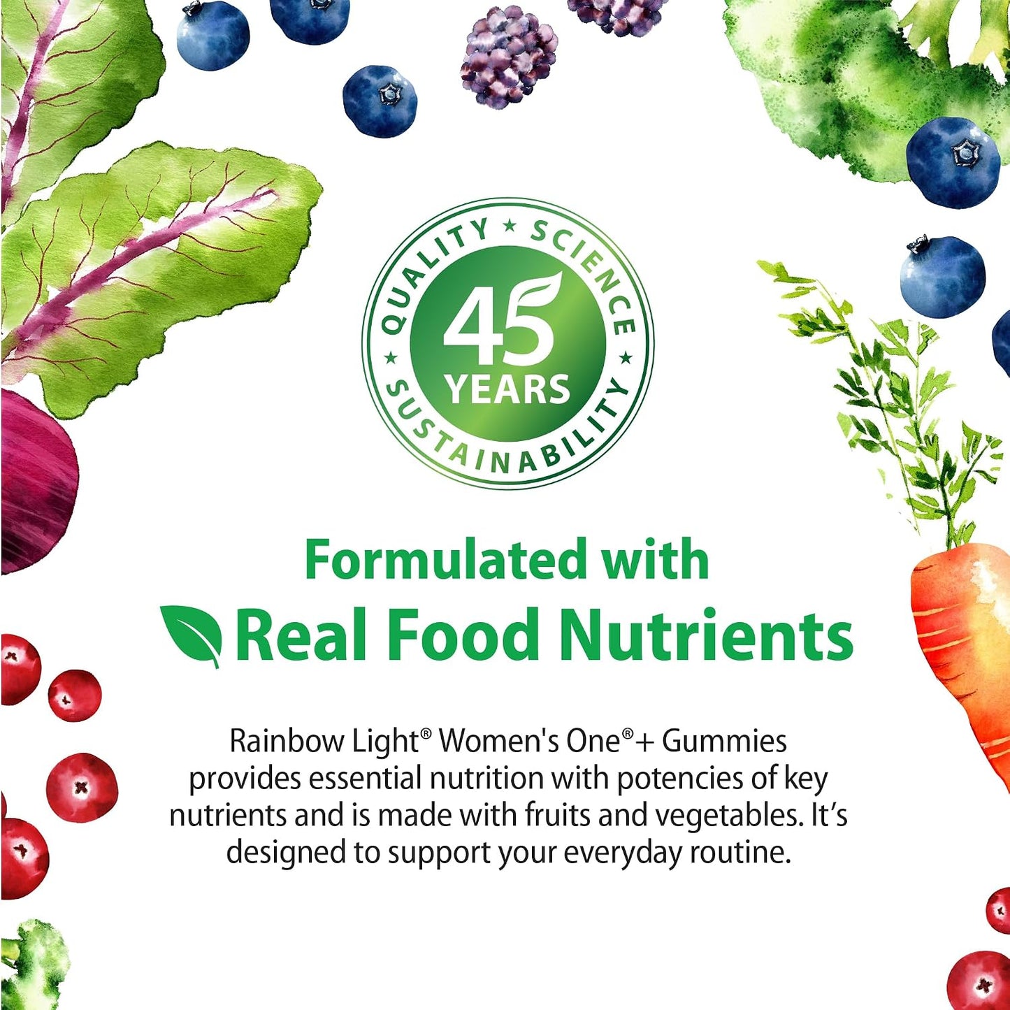 Rainbow Light Womens One + Multivitamin Gummies | 60 Count | Supports Cellular Energy & Antioxidant Health | Mixed Berry Flavor | with Real Food Nutrients, B Vitamins & Probiotics