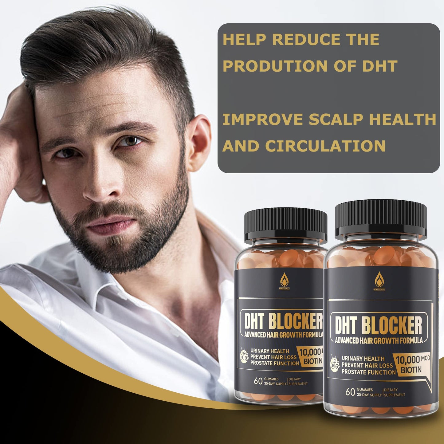 DHT Blocker Gummies Hair Growth Supplement, Super Potency Saw Palmetto & Biotin 10000 mcg for Women & Men, Plus 12 Proprietary Blend - Prevent Hair Loss, Blocking DHT Receptors, Balance