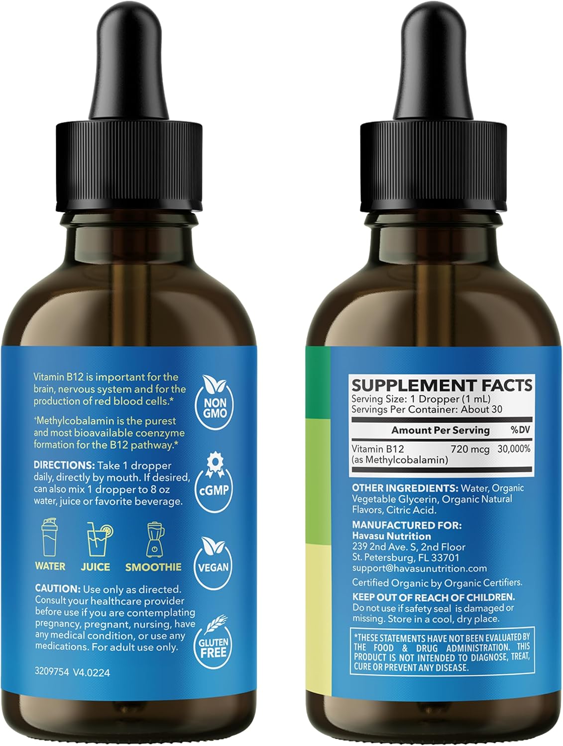 Organic Vitamin B12 Liquid Drops, Strawberry, Enhanced Energy, 1 Fl Oz | USDA Organic Vitamin B12 Liquid Drops, Highly Bioavailable Methylcobalamin for Nervous System Support, 30 Servings, Non-GMO