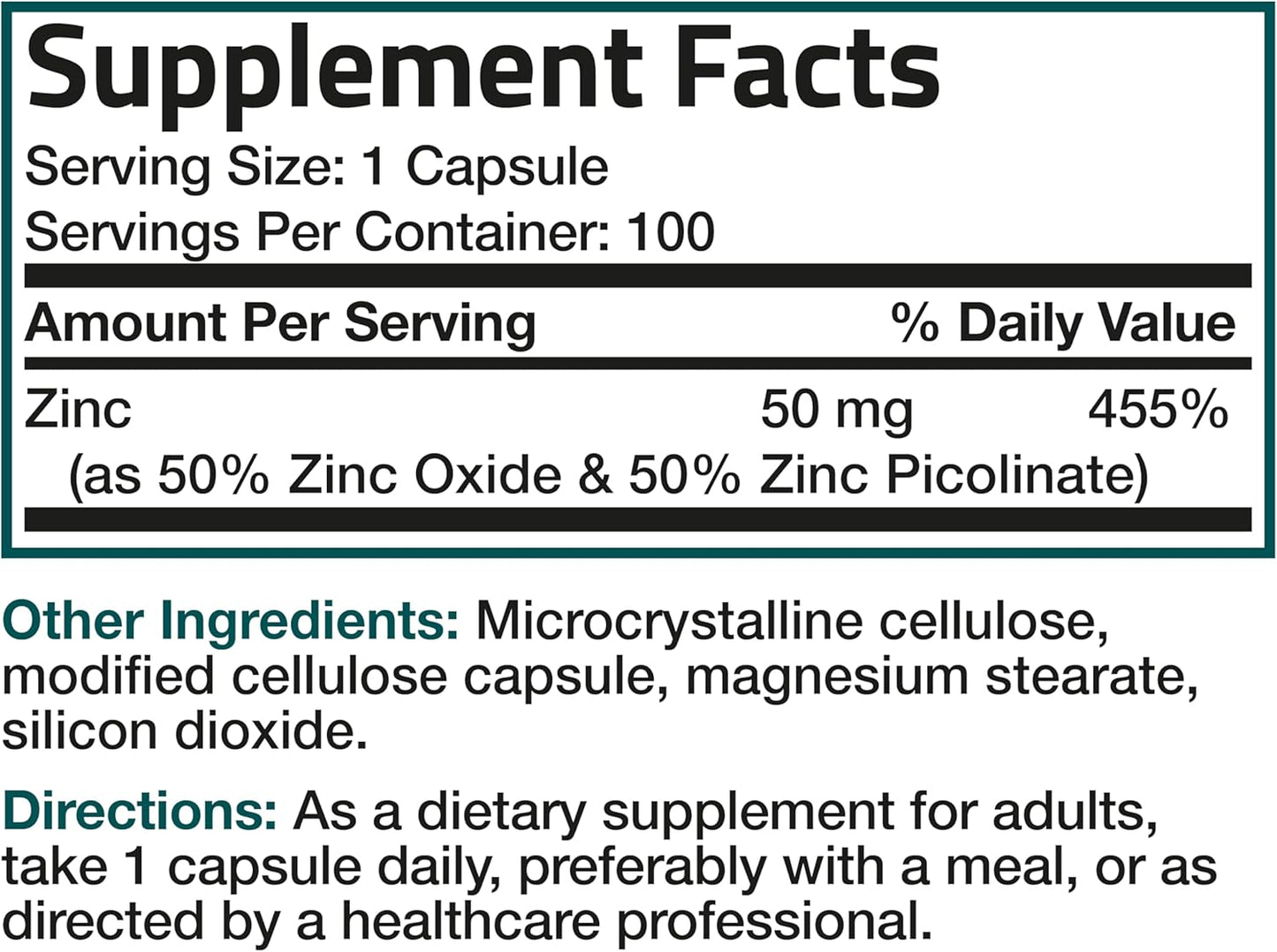 Bronson Zinc 50mg Complex High Potency Immune Support Supplement & Antioxidant and Skin Health - Non GMO, 100 Vegetarian Capsules