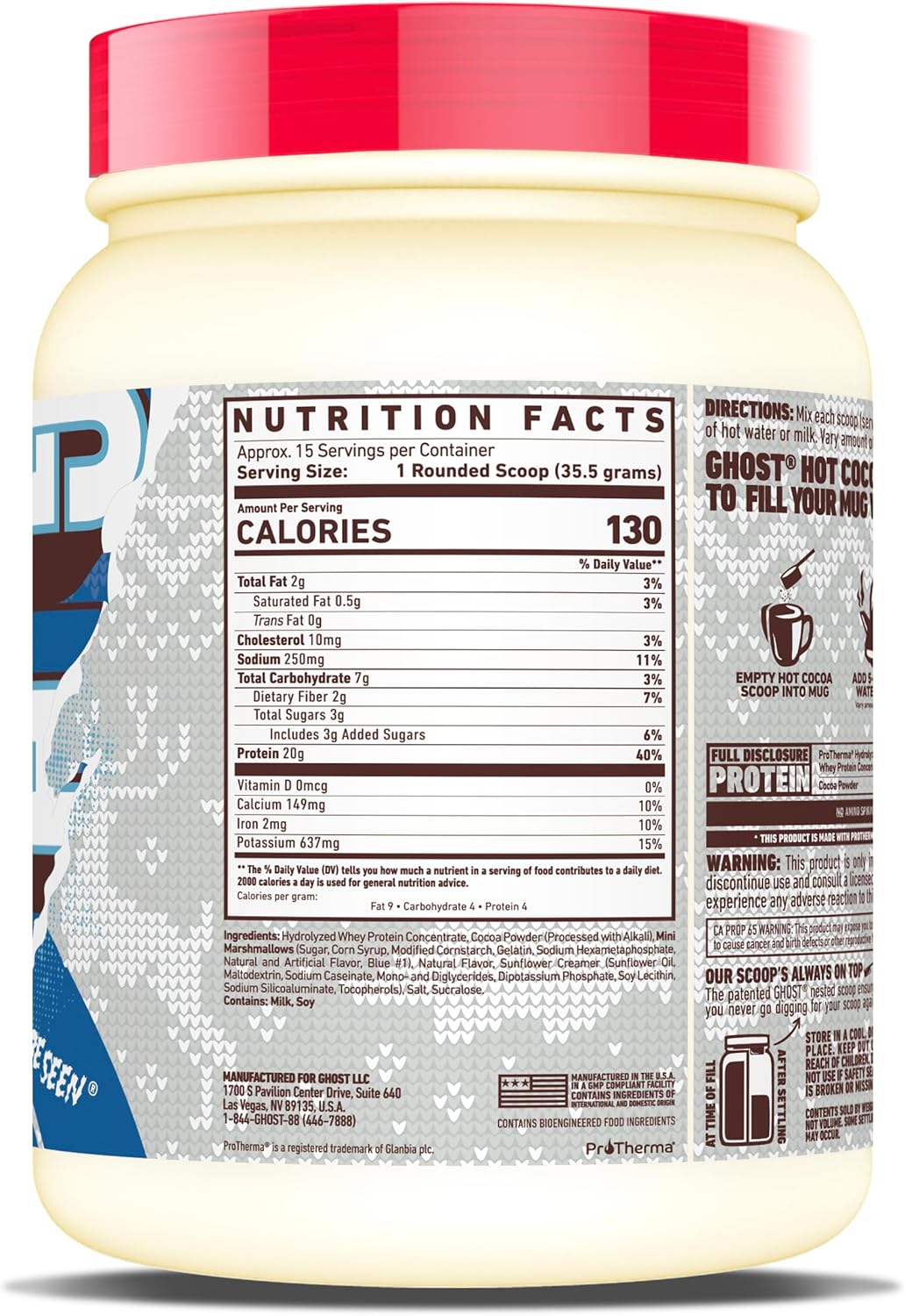 GHOST High Protein Hot Cocoa Drink Mix, Milk Chocolate - Creamy & Smooth Hot Chocolate Powder with 20g Hydrolyzed Whey Protein & Mini Marshmallows - Easy Mix Seasonal Drink - Gluten-Free