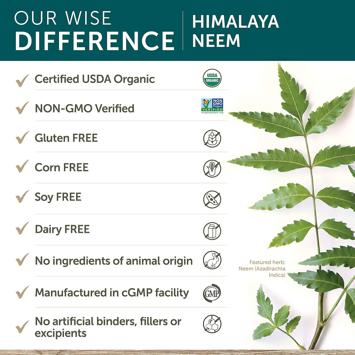 Himalaya USDA Organic Neem Herbal Supplement, 600 mg, 60 Caplets
