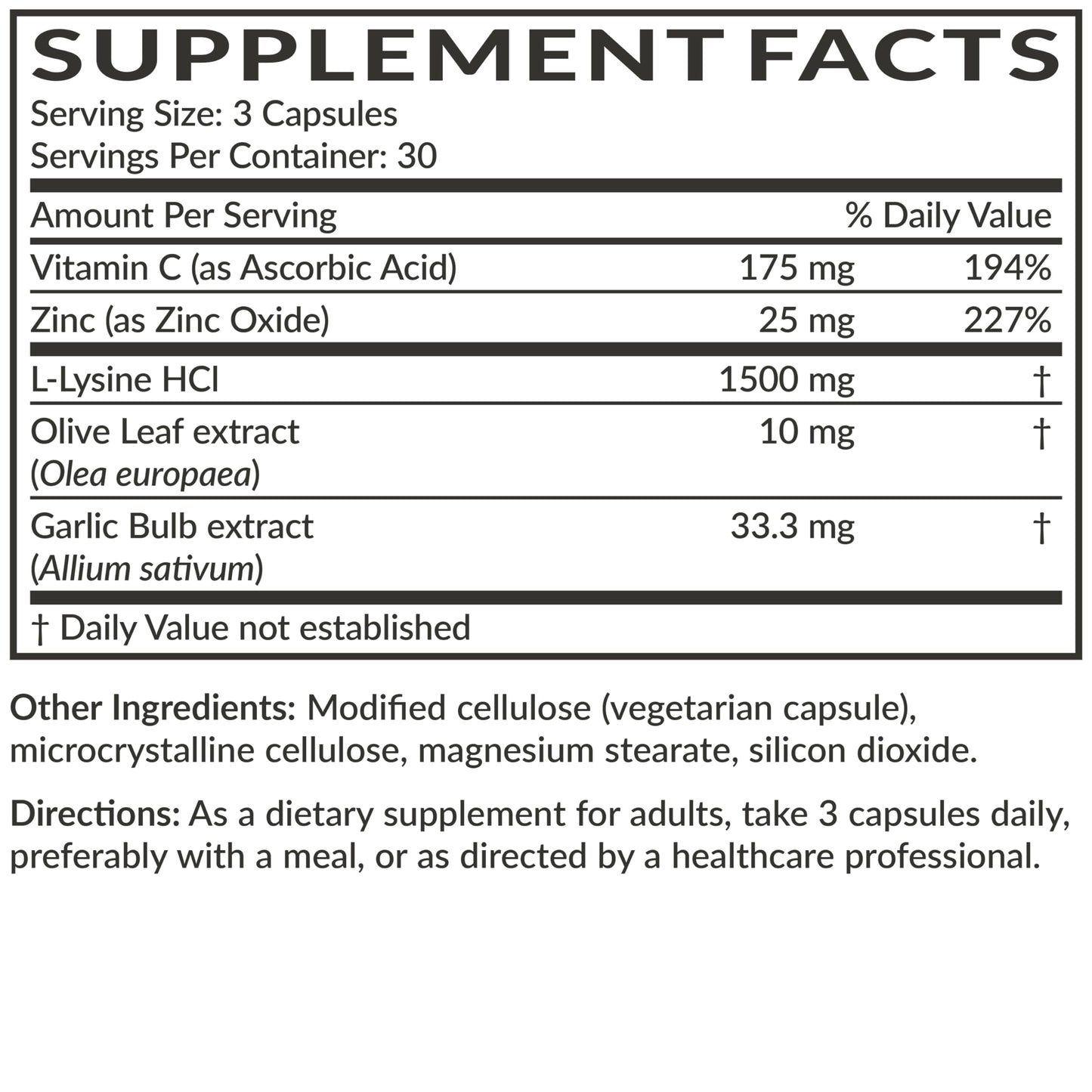 Futurebiotics L-Lysine Defense Immune Support Complex 1500 MG Per Serving with Vitamin C, Zinc, Olive Leaf & Garlic - Non-GMO, 90 Vegetarian Capsules