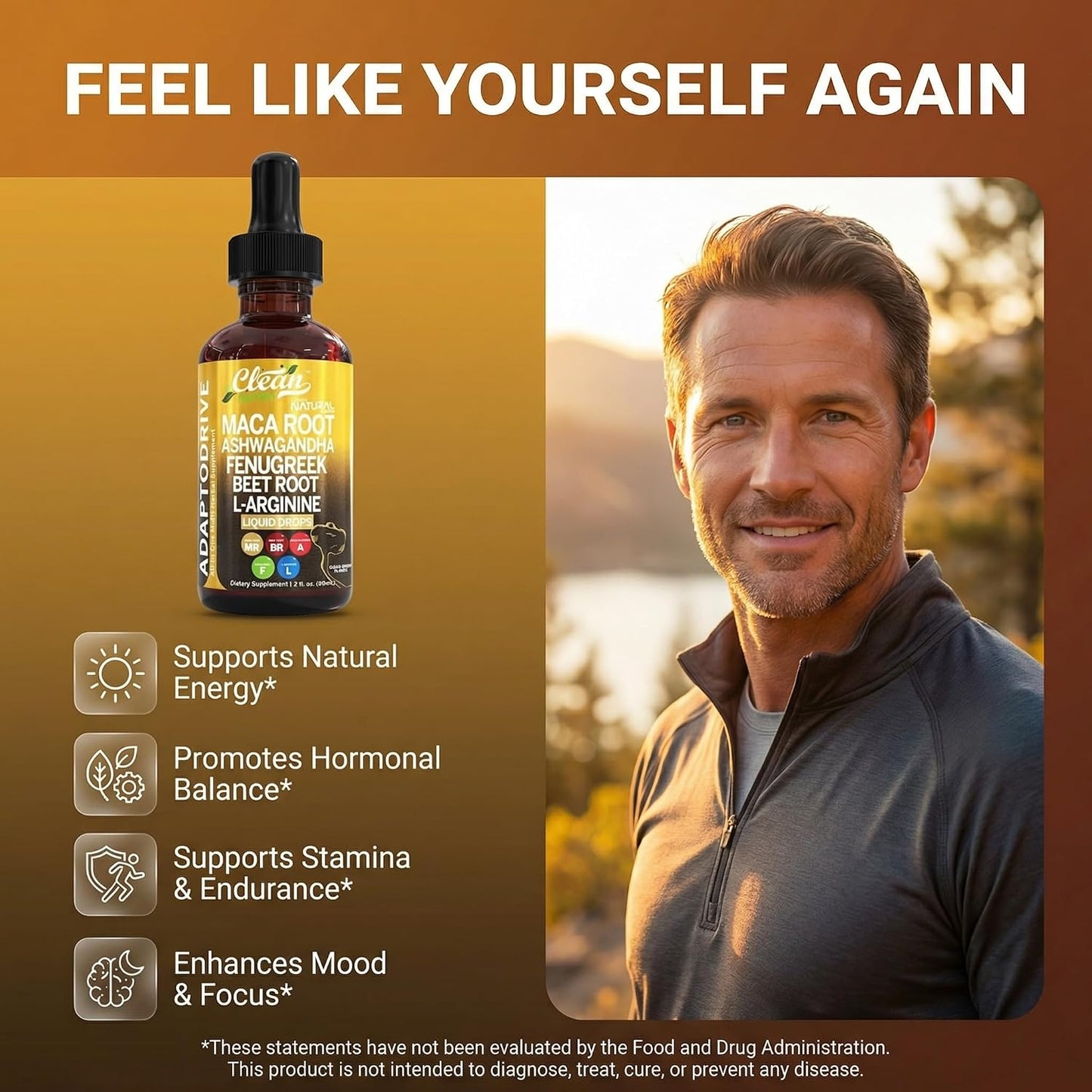Clean Nutra Organic Maca Root Liquid Drops with Ashwagandha, Fenugreek, Beet Root and L-Arginine Liquid Multivitamin for Women and Men - Adapto Drive