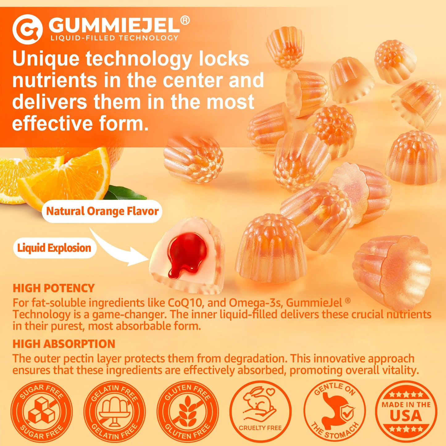 Sugar-Free CoQ10-250mg / 500mg Filled Gummies - Plus Omega-3, EPA + DHA, B3 & Zinc - Ultra Co Q-10 Supplements for Hear-t Health, Cellular Energy, Antioxidant Support, Up to 60 Day Supply, Vegan 60Cts