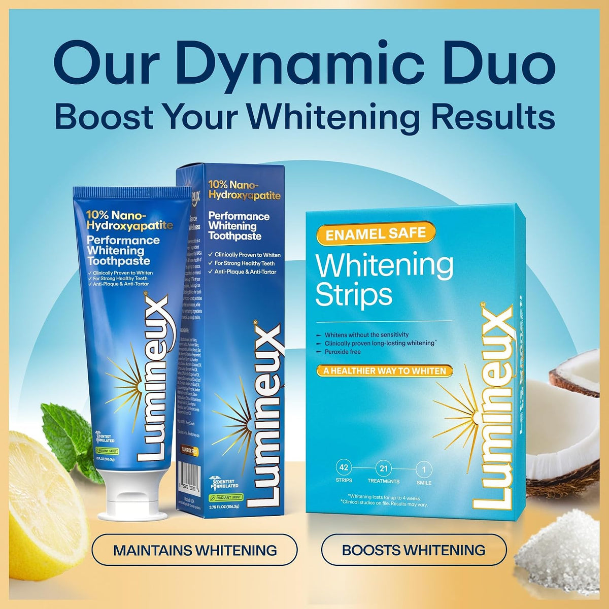 Lumineux Whitening Bundle | Nano Hydroxyapatite Toothpaste (2 Pack) + Whitening Strips (9 Treatments) + 2-in-1 Whitening Pen | Peroxide-Free, Enamel-Safe Whitening Without Sensitivity