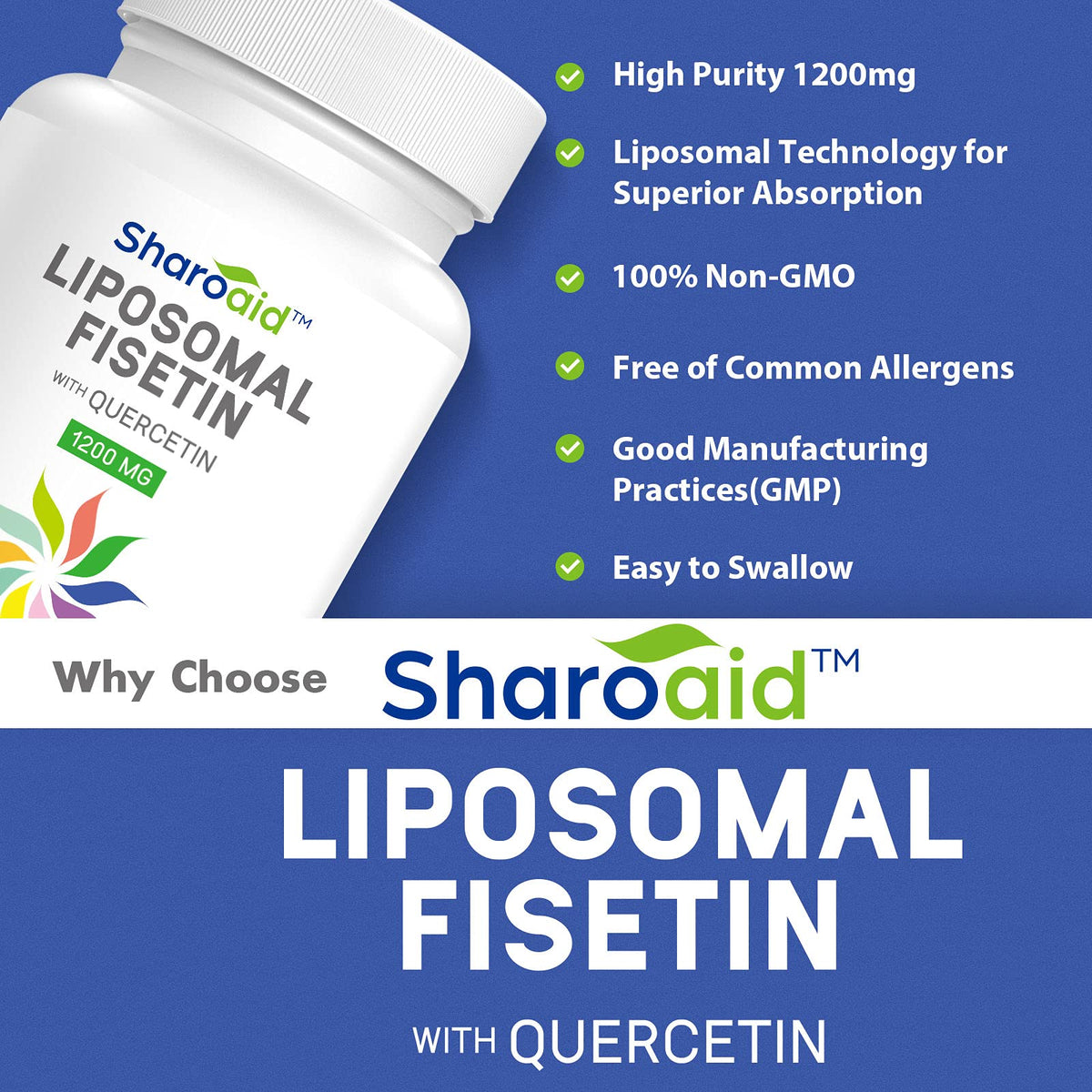 Sharoaid Liposomal Fisetin with Quercetin Supplements 1200 mg per Serving,High Absorpti