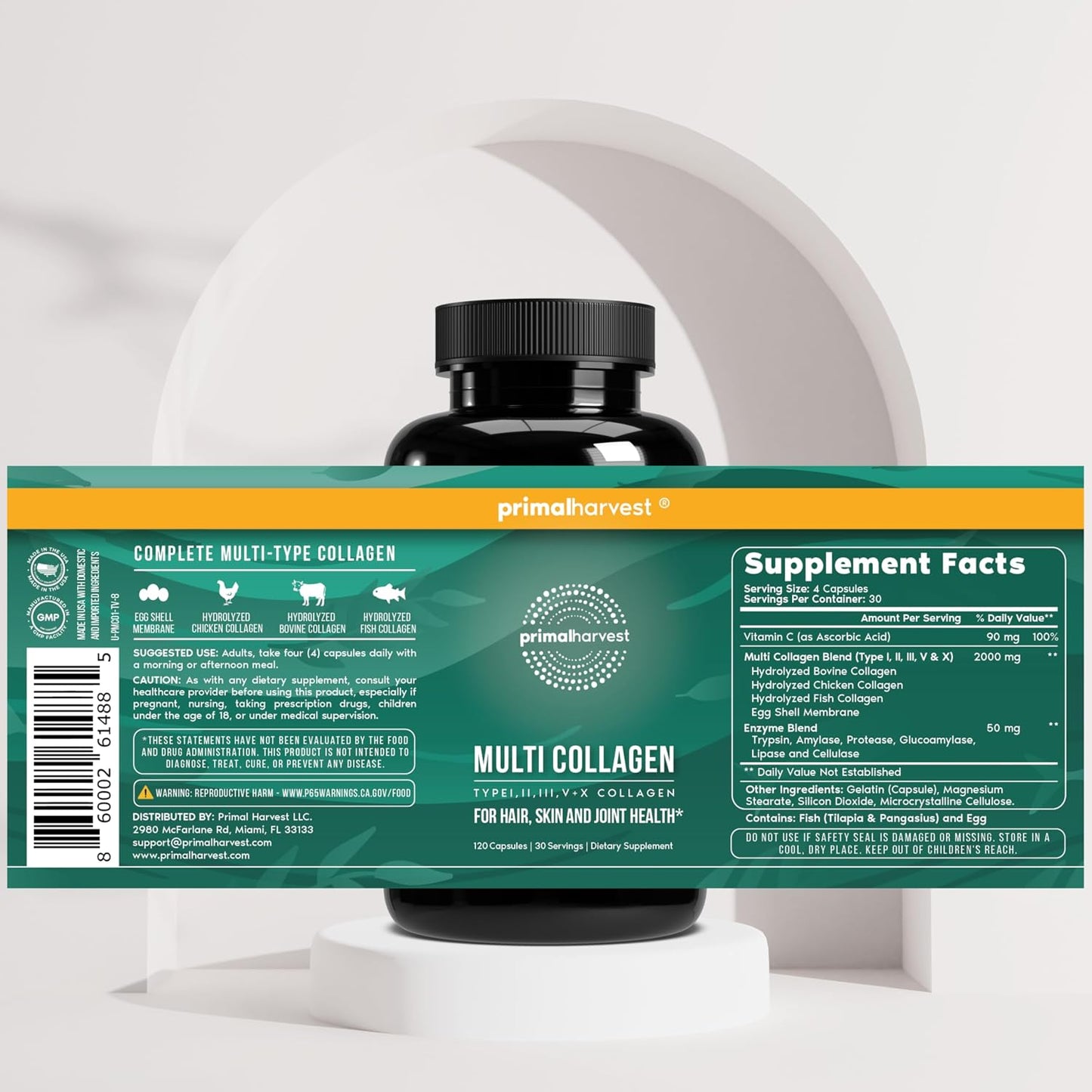 Primal Harvest Multivitamin & Collagen Supplements for Women and Men Multi Vitamin Capsules and Collagen Peptides Pills Bundle