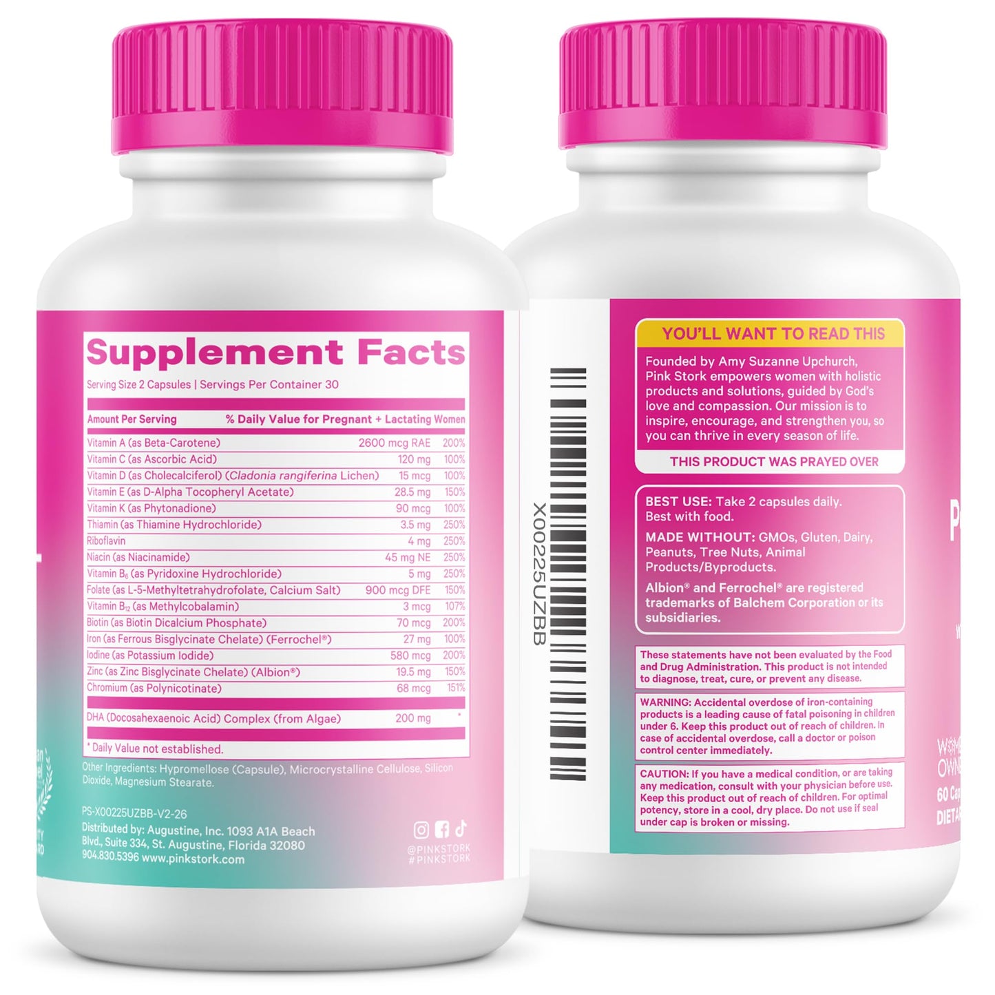Pink Stork Total Postnatal Vitamins for Women, 60 Capsules, Berry | No Fishy Burps, Vegan Algae DHA, Methylated Folate, Iron, Postpartum Recovery + Lactation Support, Clean Label Award Winner