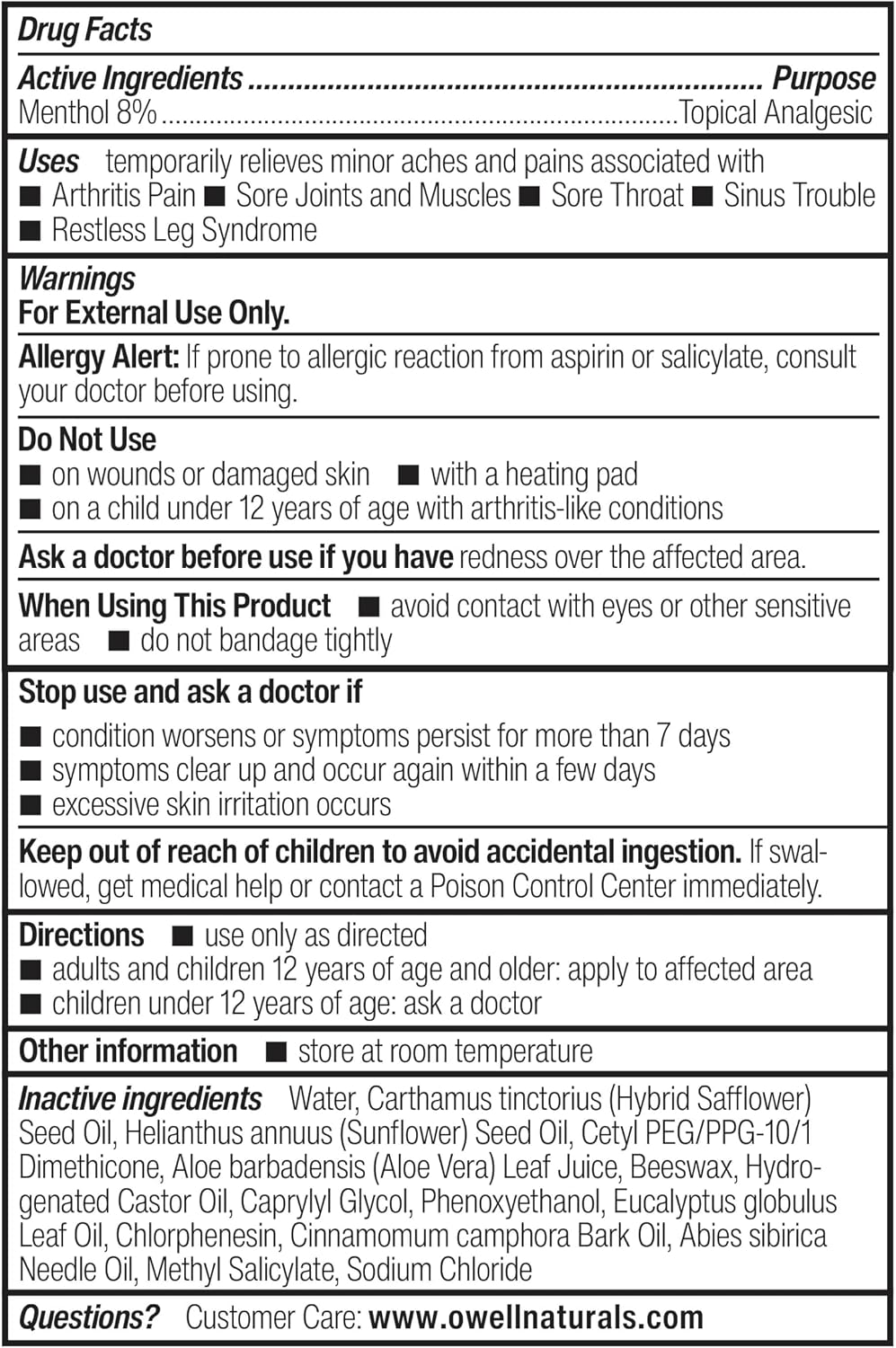 Owell Naturals Deep Penetrating Pain Relief Cream, Maximum Strength Formula for Joints & Muscles, Lower Back, Knees, Hands, Legs, Ankle – Fast Acting Comfort, 7 oz