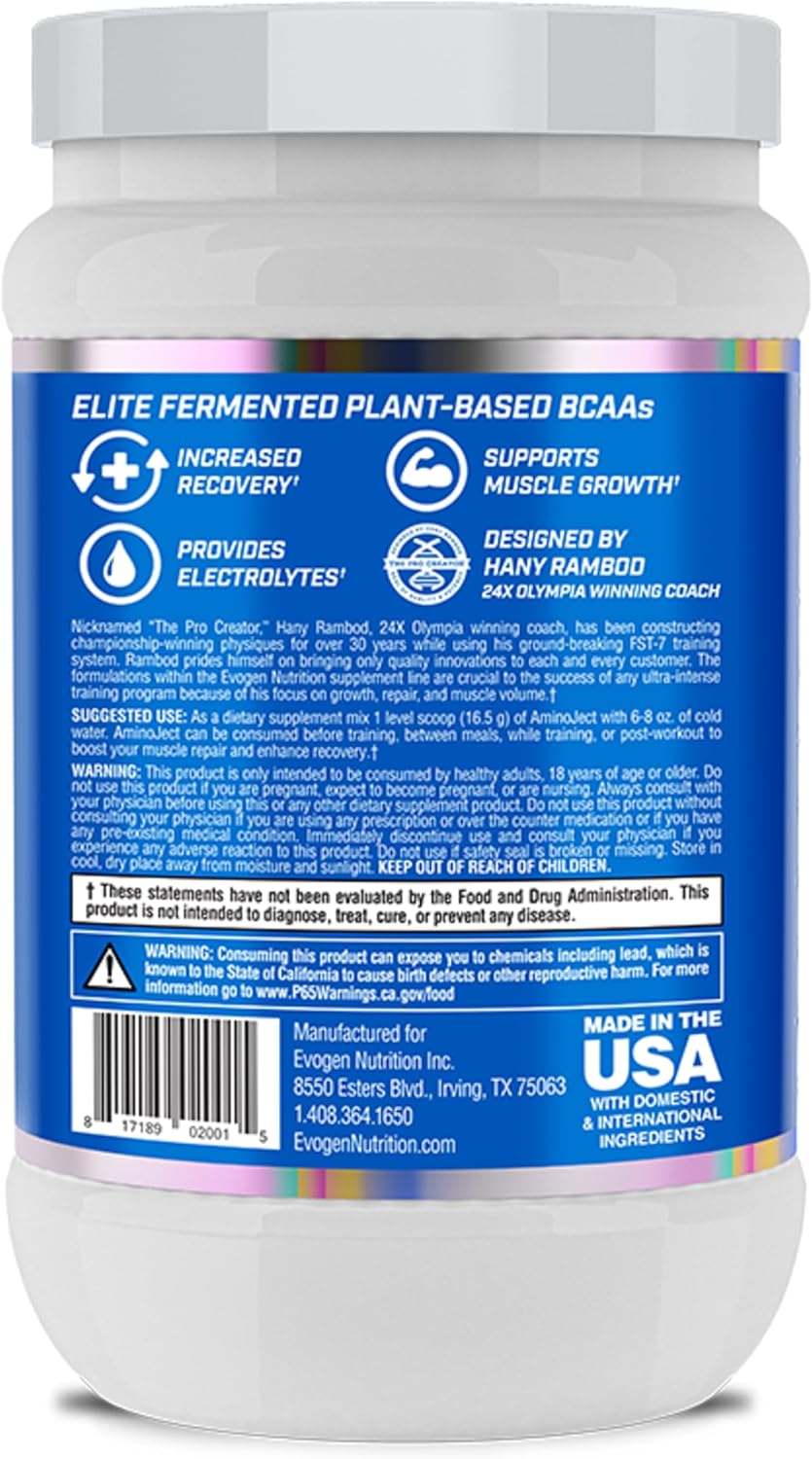 Evogen AminoJect Recovery Formula | Watermelon | 30 Servings | 6g fermented plant-based BCAAs, 5g glutamine, electrolytes, betaine and L-citrulline for hydration and endurance