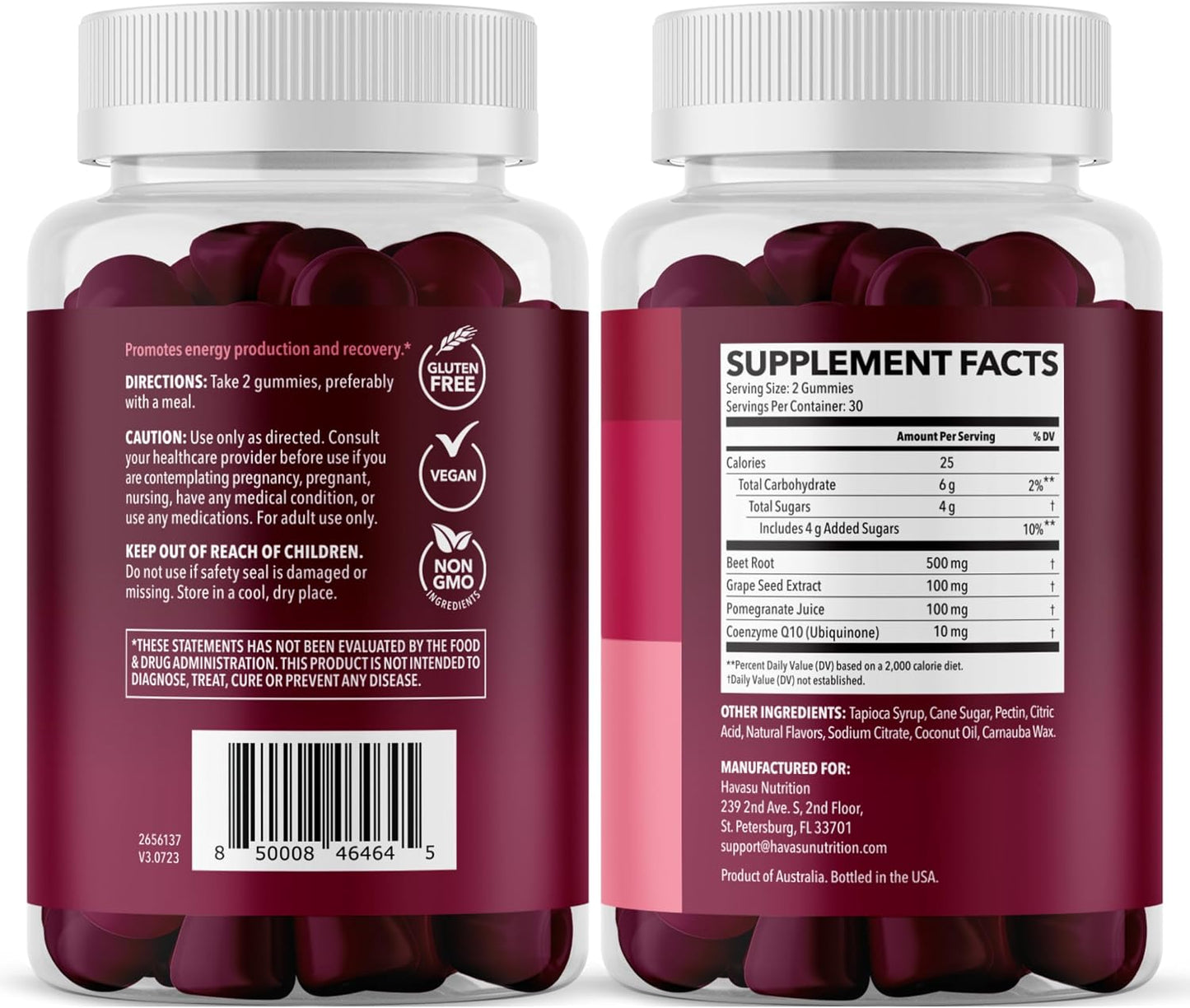 Beet Root Gummies with COQ10 and Grape Seed, Mixed Berry, 30 Servings | Nitric Oxide Supplement with Beetroot, Grape Seed Extract and COQ10 for Performance and Recovery, Vegan, Non-GMO, Gluten-Free