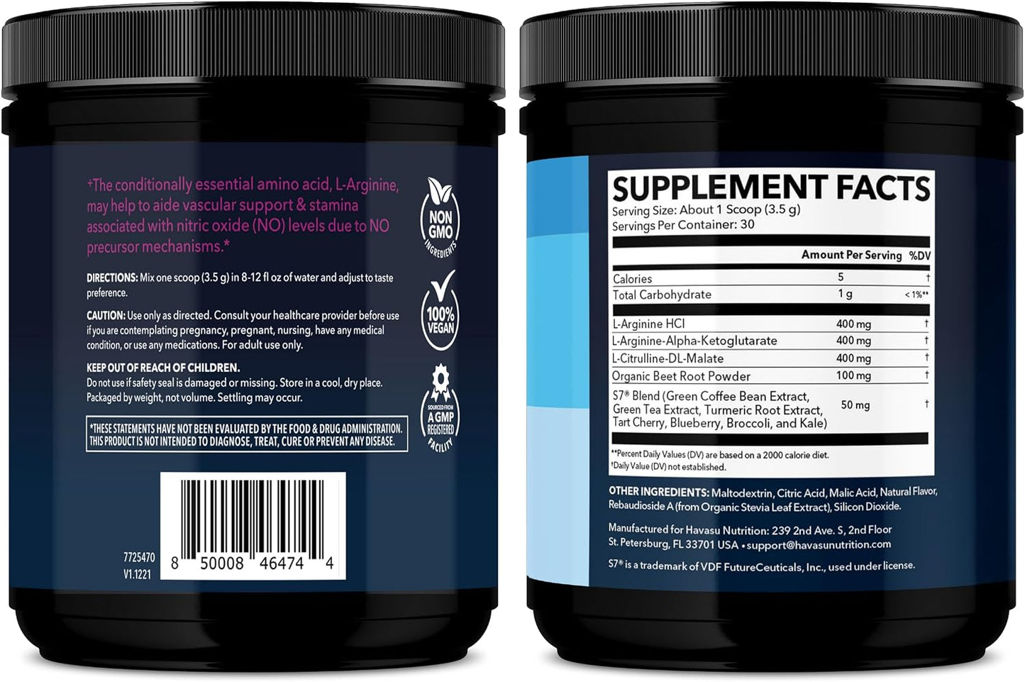 L-Arginine with L-Citrulline Powder, Nitric Oxide Supplement, Mixed Berry | Vegan, Non-GMO Pre and Post Workout Support Powder for Endurance & Recovery, L-Arginine, L-Citrulline, Beet-Root, 30 Servings