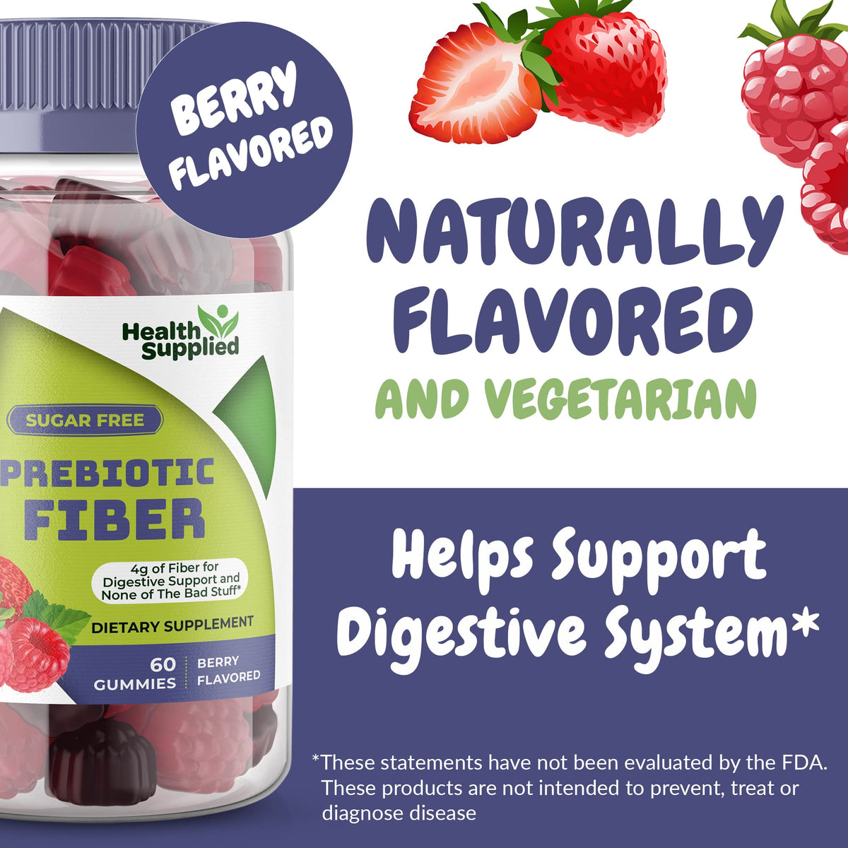 Fiber Prebiotic Gummies Sugar Free, Keto Friendly | Gut Cleansing, Digestive Health