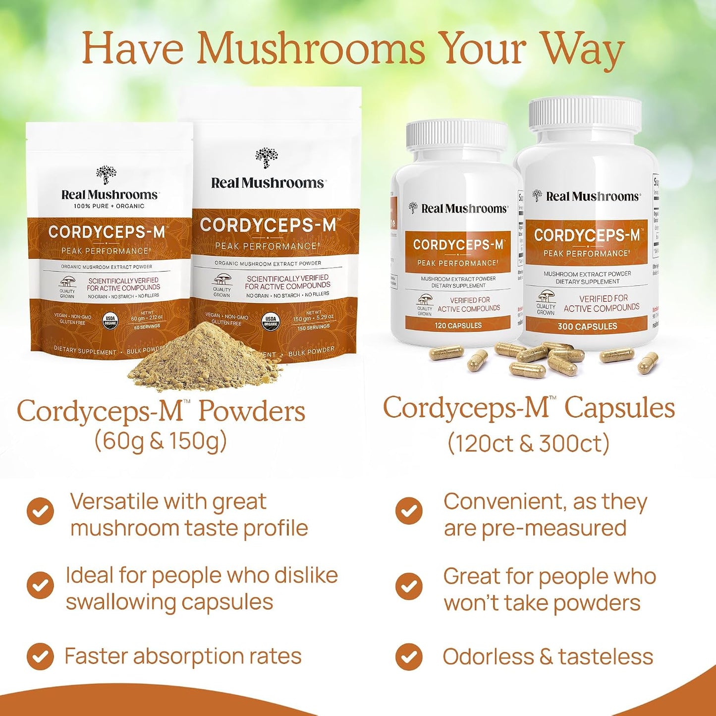 Lions Mane (60g) and Cordyceps (60g) Mushroom Extract Powder Bundle - Mushroom Supplement for Cognition, Energy and Endurance