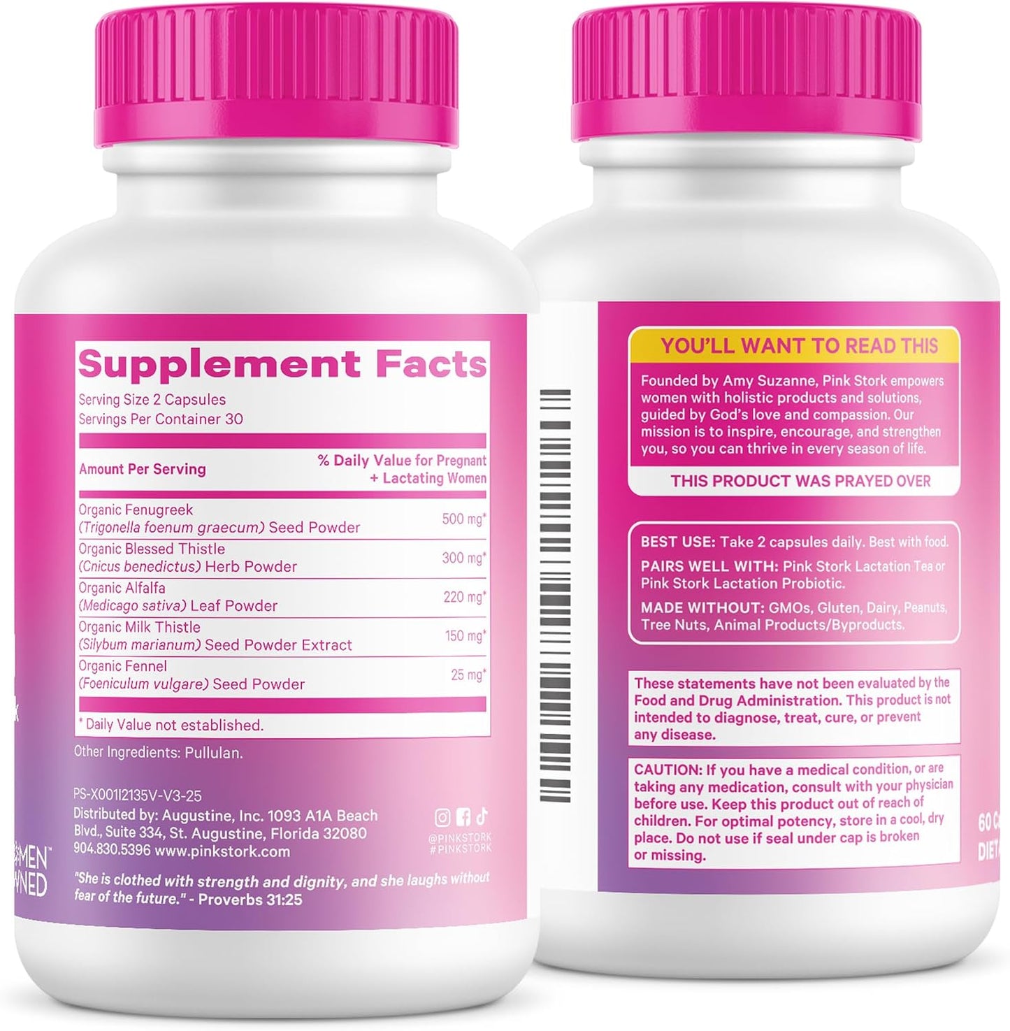 Pink Stork Total Lactation Supplement for Breast Milk Supply, Organic Fenugreek and Alfalfa to Support Breastfeeding, Milk Flow, and Production, Postpartum Essentials - 60 Capsules