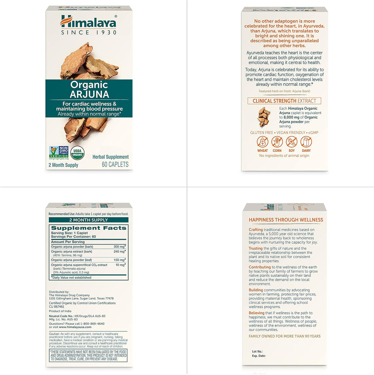Himalaya USDA Organic Arjuna Capsules, Heart Health, 700 mg, 60 Caplets
