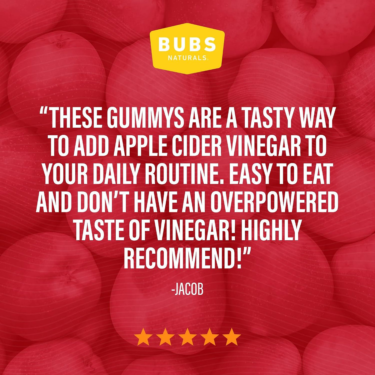 BUBS Naturals Apple Cider Vinegar Gummies with The Mother, All Natural Vegan ACV Gummy Vitamins, Supports Detox, Digestion & Energy Booster with B Vitamins, 60 Count
