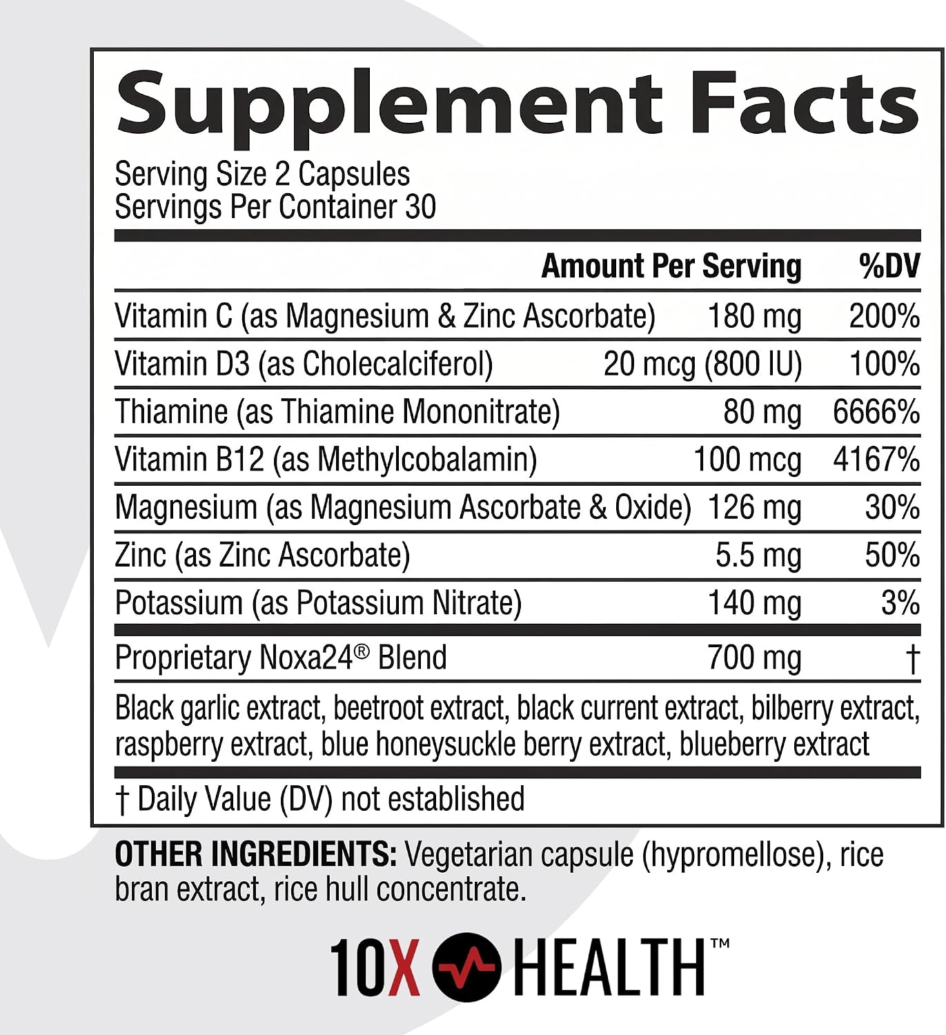 10X Health Nitric Oxide Supplement - 60 Vegan Capsules | Beetroot Extract Supplement: Beetroot Extract & Noxa24, 24-Hour Circulation Support, Vegan