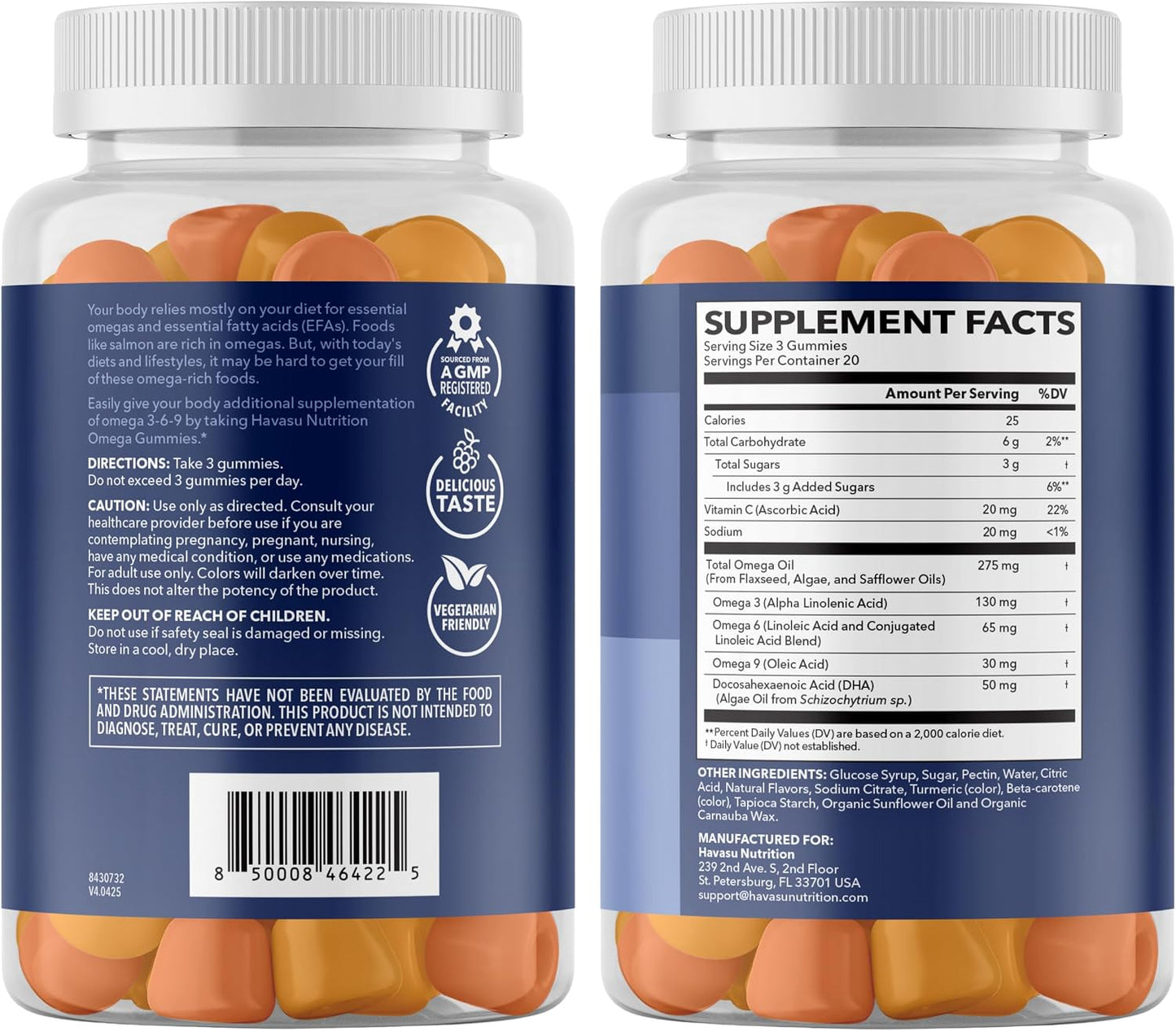 Omega 3 6 9 Gummies with DHA, Plant-Based Omega 3 Gummies for Adults, 60ct | Omega 3 6 9 + DHA Gummies, Fish Oil Alternative for Adults with DHA from Algae, Lemon and Orange Flavors, 20 Servings